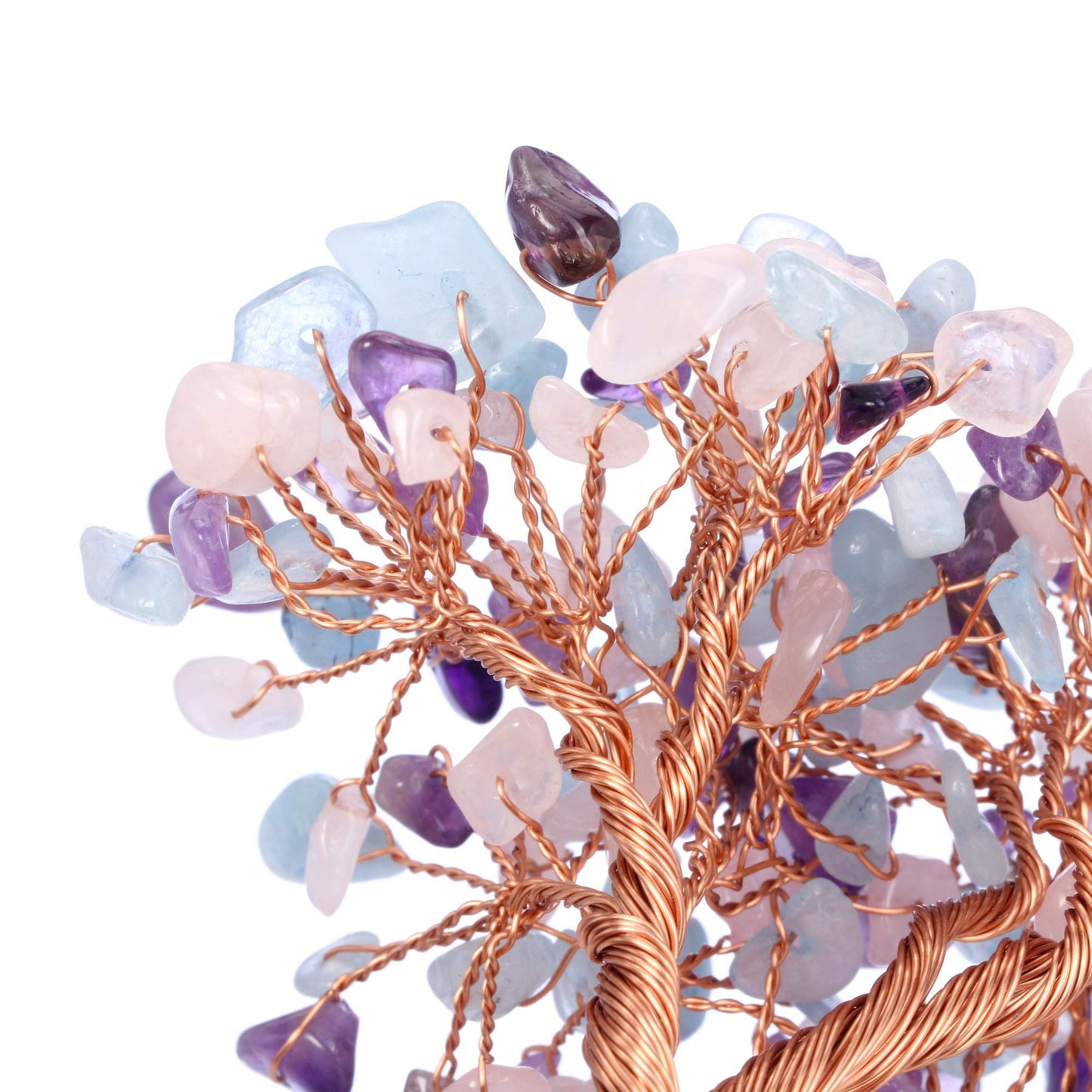 Jovivi Natural Amethyst + Aquamarine + Rose Quartz Healing Crystal Money Tree on Amethyst Cluster Geode Druzy Base Feng Shui Crystals for Home Office Desk Decorations, Wealth, Good Luck