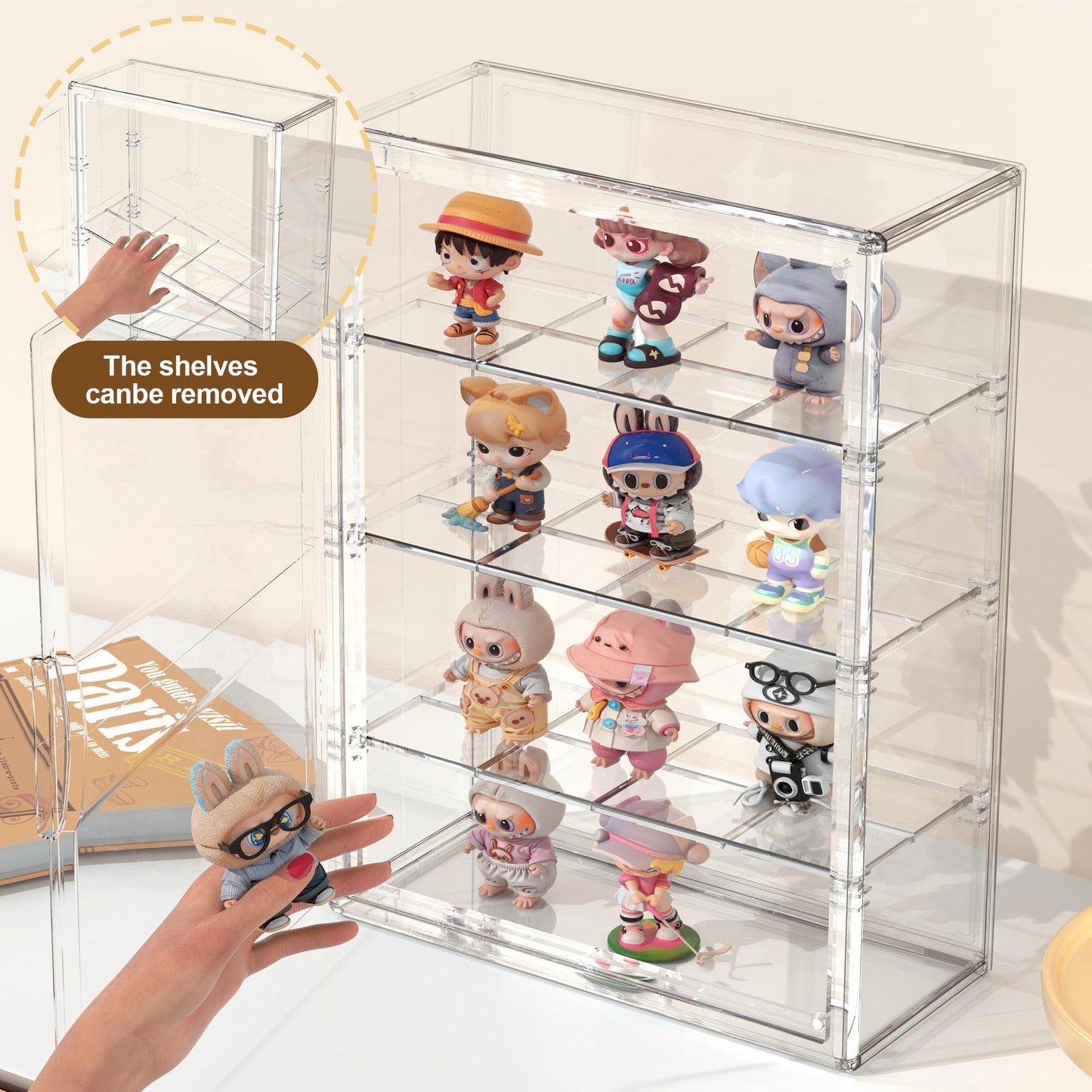 BOHOIDEE 4 Tiers Clear Display Case for Figures, Acrylic Storage Organizers Box with Magnetic Door, Wall-Mounted Dustproof Showcase for Collectibles Action Figure(1PACK, Wall-Mounted Extra Large)