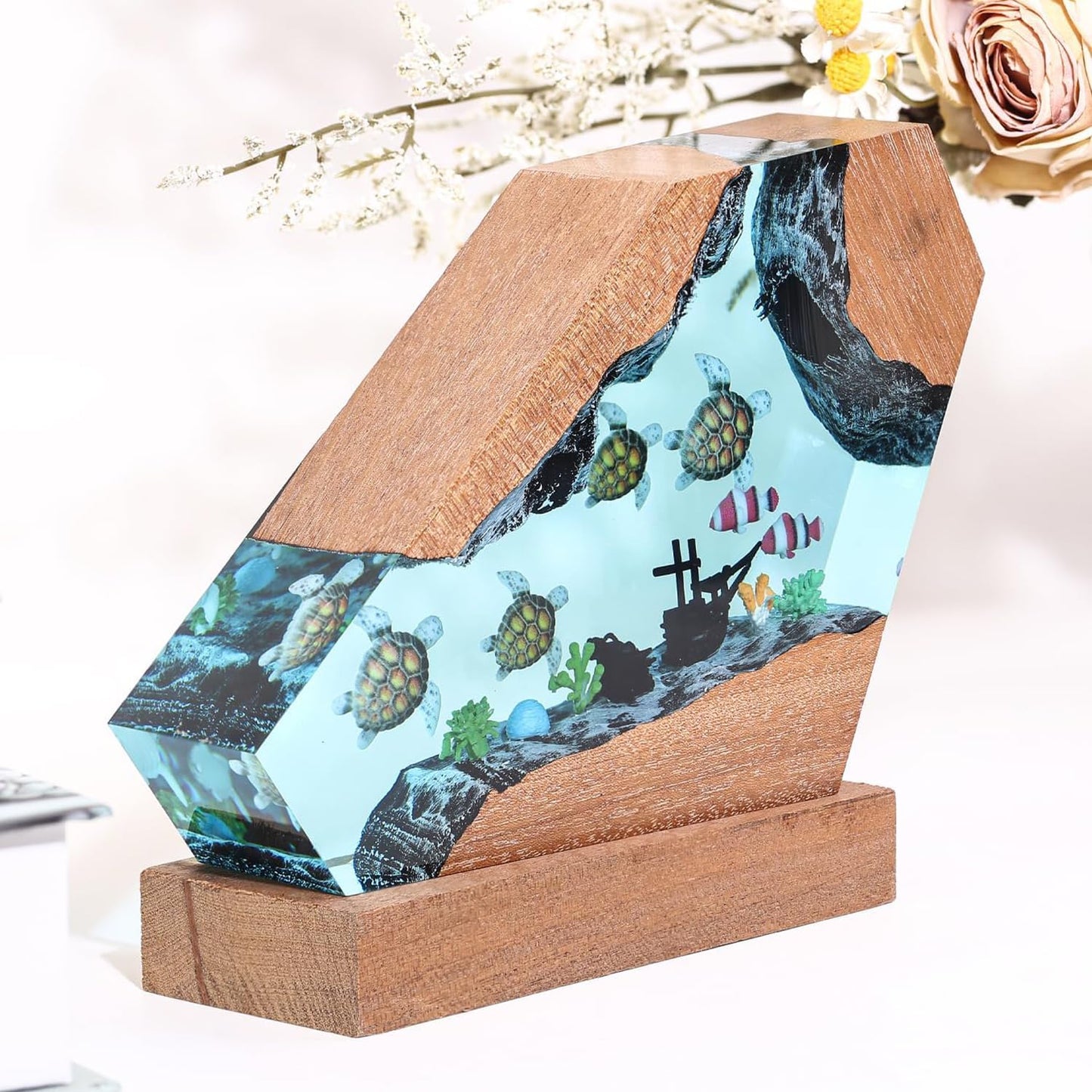 Sea Turtle Ocean Resin Lamp, Handmade Resin Night Light for Home Decor