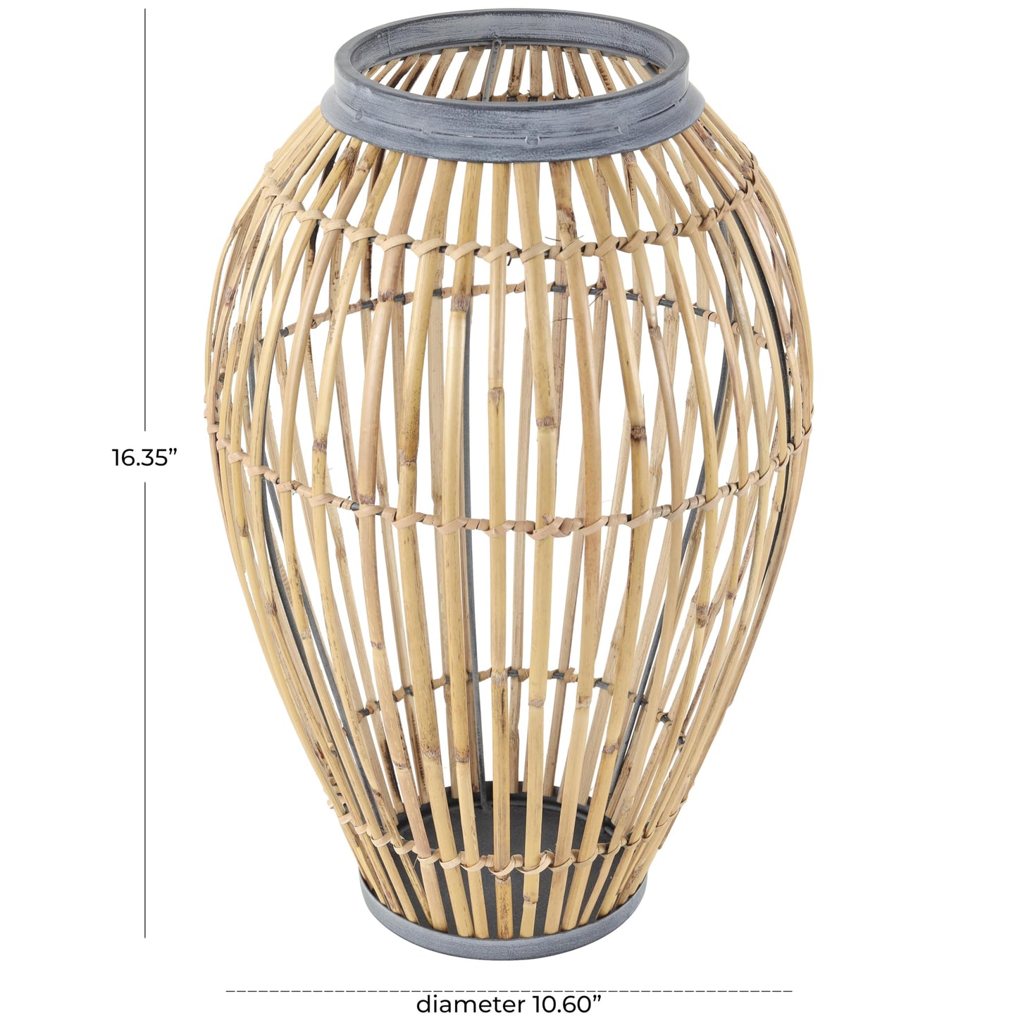 Deco 79 Bamboo Wood Handmade Decorative Vase Open Frame Centerpiece Vase with Blue Metal Accents, Vase for Home Decoration 11" x 11" x 16", Brown