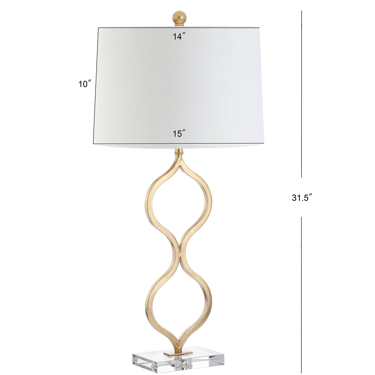 JONATHAN Y 31.5" Gold Curved Metal and Crystal Table Lamp, Modern Glam Bedside Lamp with White Linen Drum Shade for Living Room and Bedroom, LED Bulb Included JYL3028A