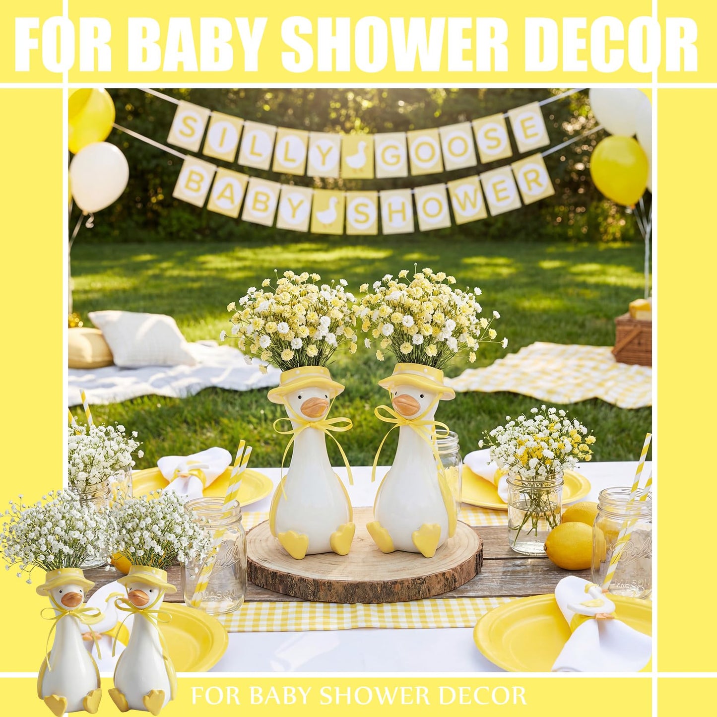 Yiyiring 2 Pcs Silly Goose Vase Funny Flower Vase, Unique Office Decor, Quirky Centerpiece for Table or Shelf,for Housewarming Gifts, Teacher Mothers Day(Yellow)