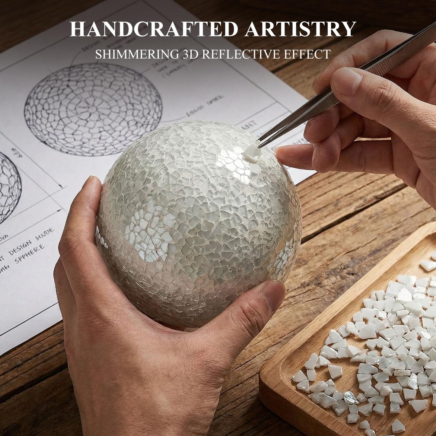DomeStar 3PCS Decorative Balls for Bowls, 4 Inch White Orbs Glass Balls for Centerpiece Bowls Mosaic Sphere for Home Decoration Dining Table