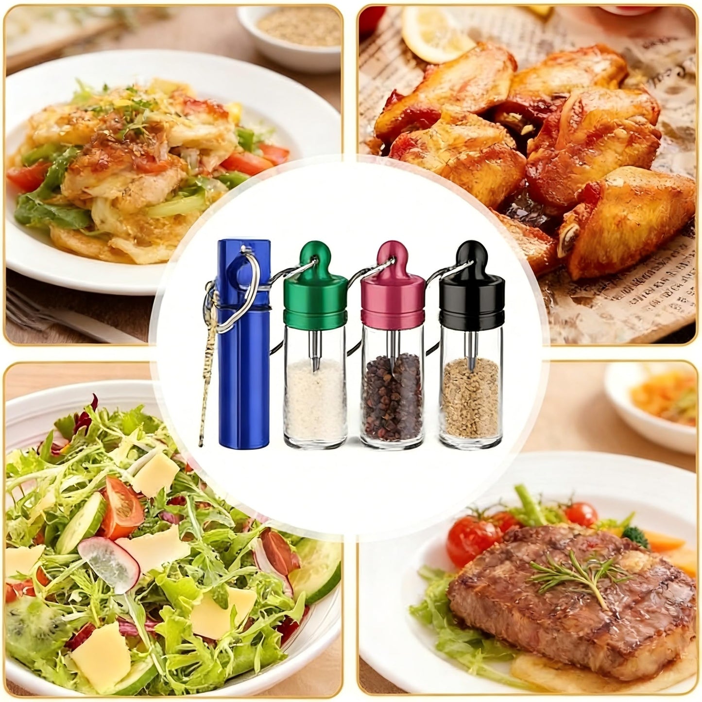 4 Pack Mini travel spice containers, Waterproof Leak-Proof Seasoning Storage,Portable Clear Glass Condiment Organizer for Travel, Camping, Hiking, Outdoor & Kitchen Use