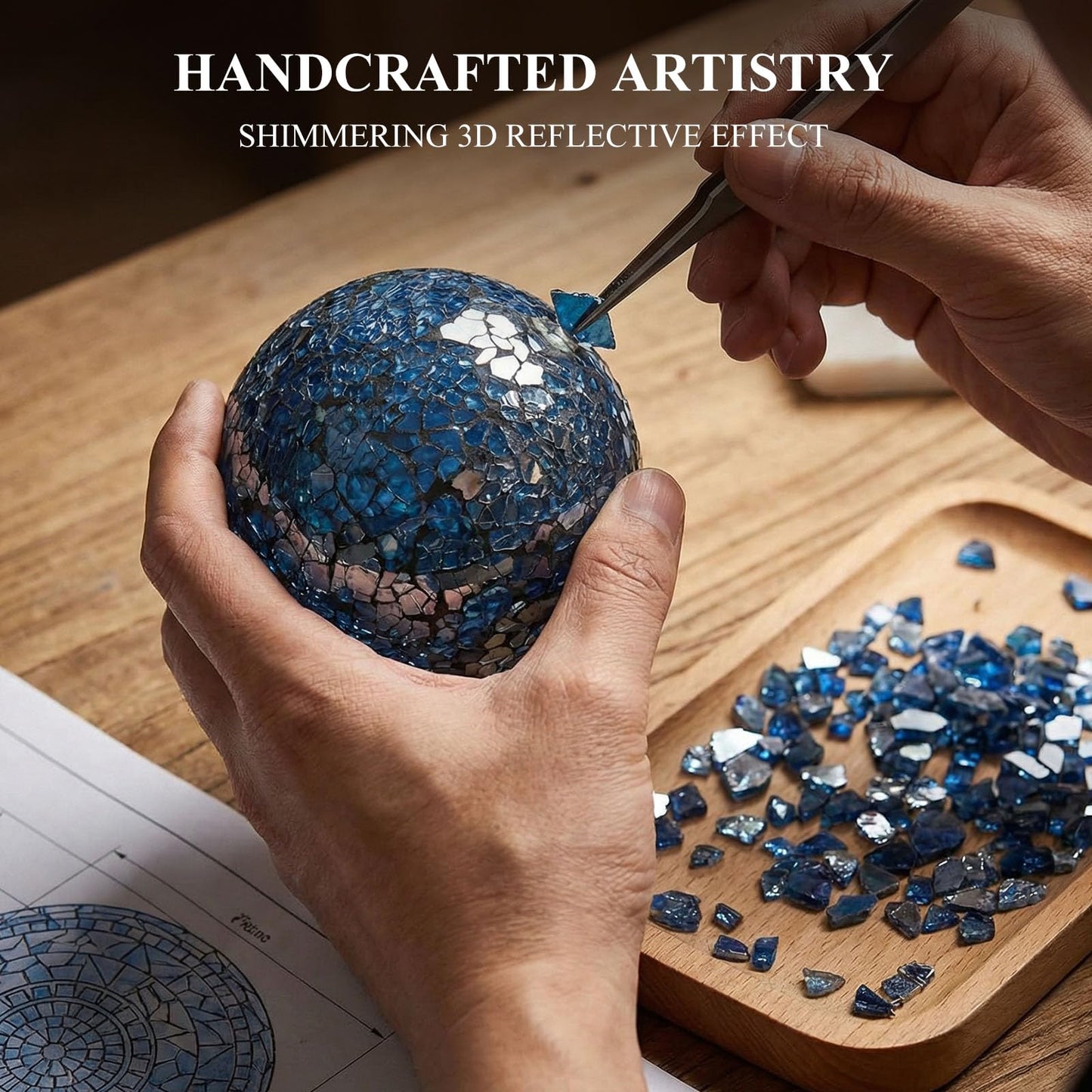 DomeStar 3PCS Decorative Balls, Mosaic Glass Orbs Centerpiece Balls 4inch Dark Blue Orbs for Decorate Bowls Vases Tables Wedding Party