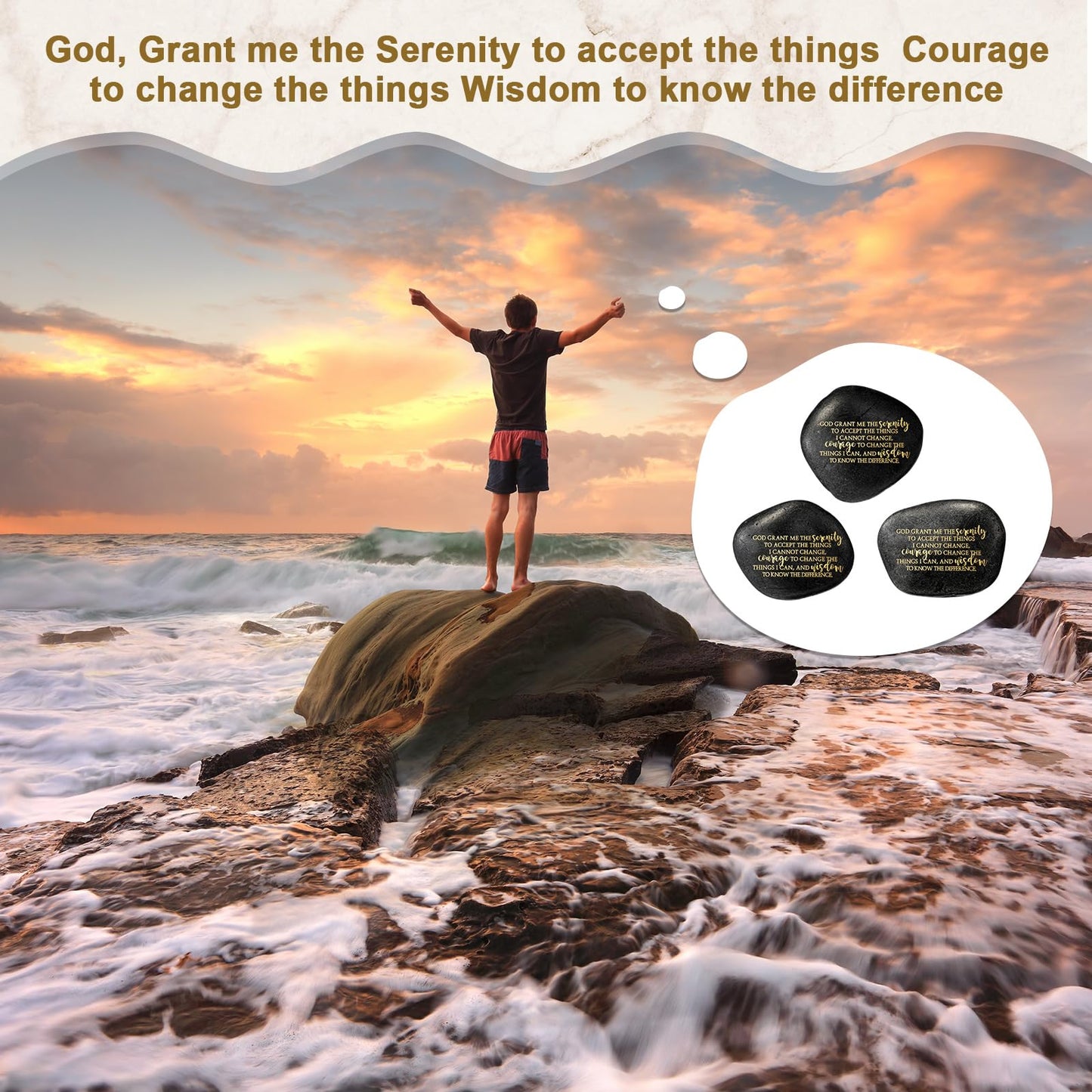 Wesiti 10 Pcs Serenity Prayer Gifts Pocket Token Stones Bulk for Men Women Recovery Anxiety Sobriety Gifts
