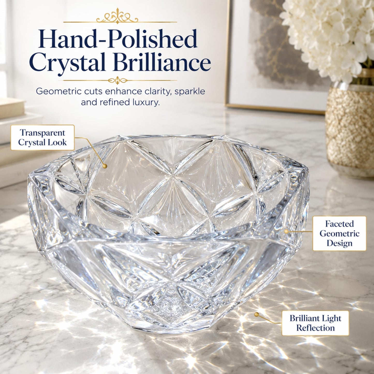 Yiyiring Decorative Crystal Bowl 8.6'' Hand-painted Polished Decorative Bowl Glass Fruit Bowls Crystal Key Bowls Modern for Counter Home Decoration Table Centerpiece Kitchen Dining Room