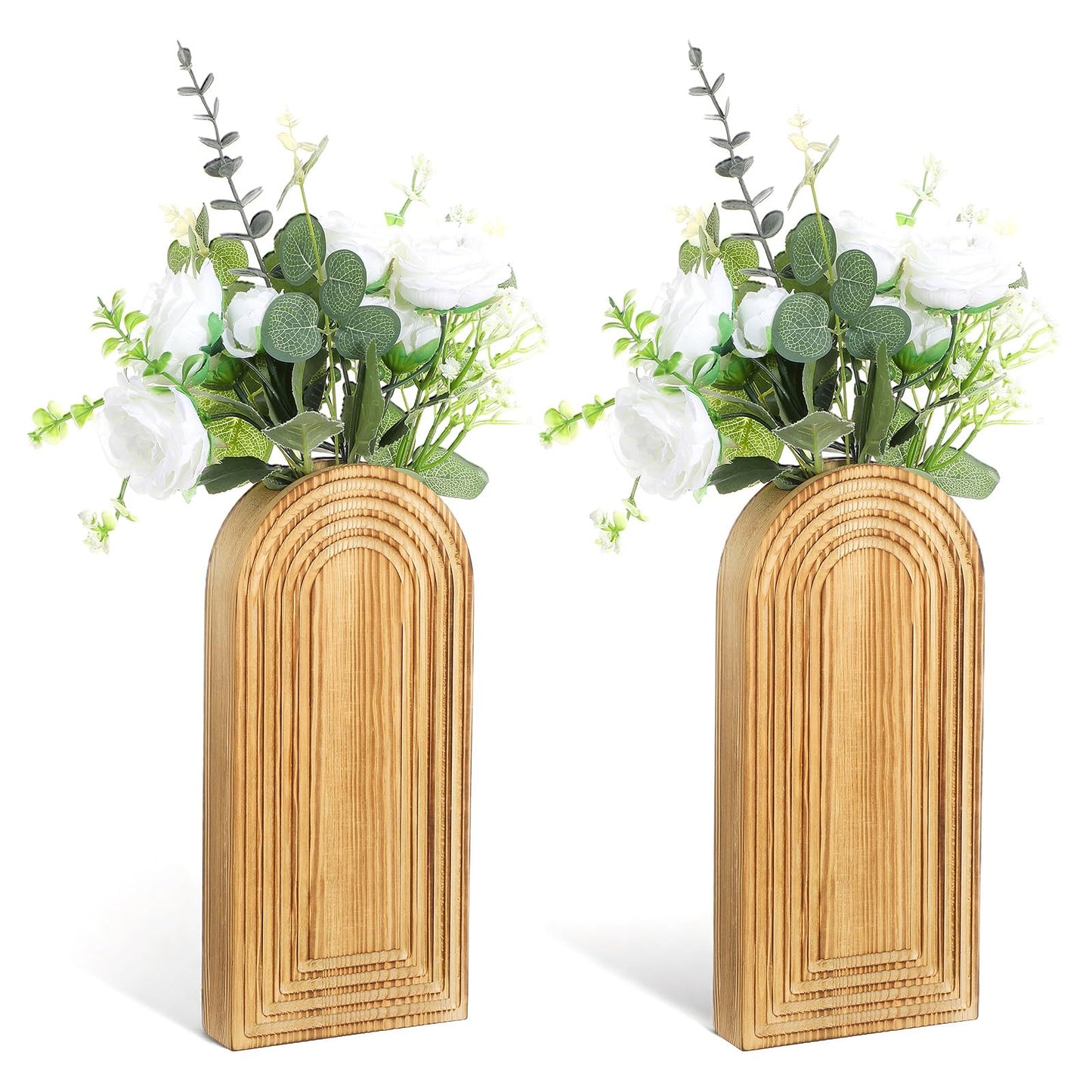 2 Pack Wood Wall Planter Vase,Wall Vases for Flowers Boho Walls Decor Mounted Wooden Planters Holder Walls Plant for Living Room, Bedroom, Bathroom-11.75X5.45 Inches