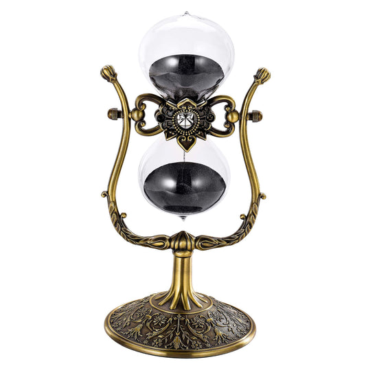SuLiao Vintage 60 Minute Hourglass Sand Timer, Large Brass Engraved Rotating Sand Clock Stand, Unique Metal SandWatch 60 Min, Antique 1 Hour Glass Sandglass for Home, Desk, Office Decoration