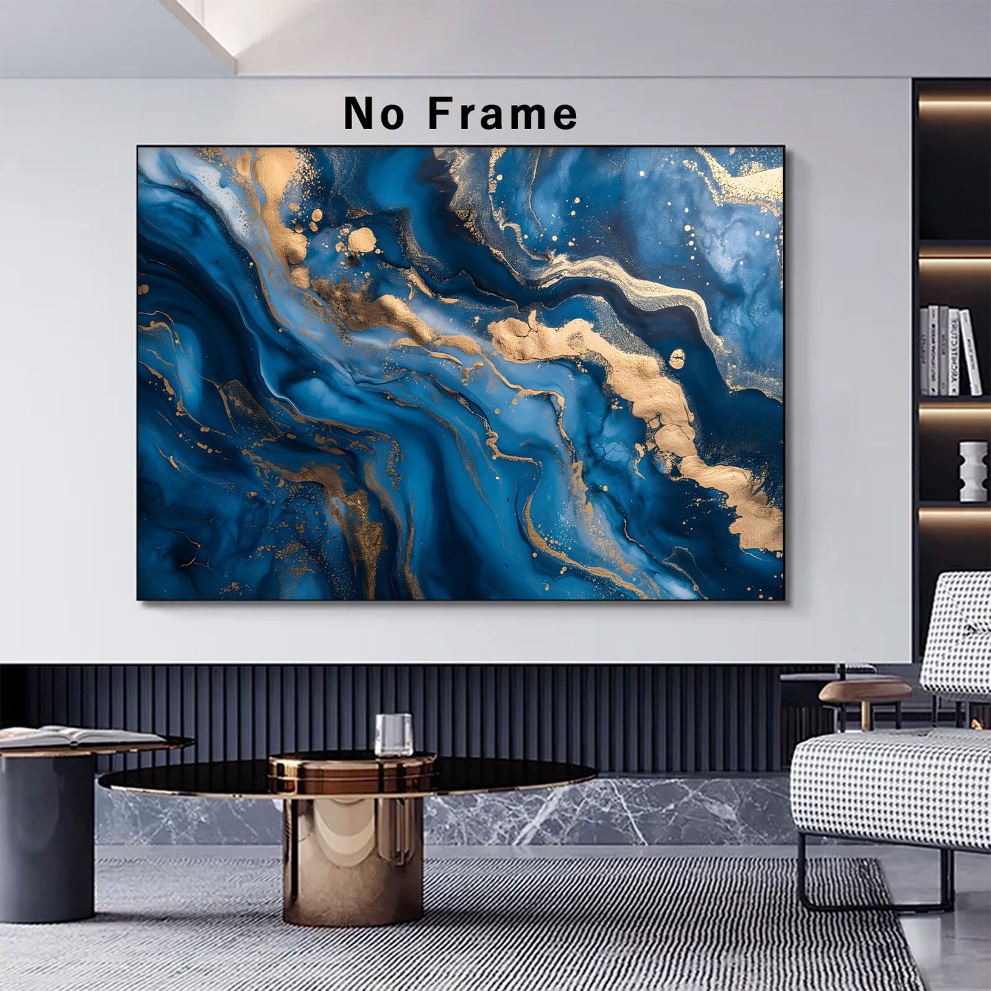 Tevenuktla Blue Gold Marble Wall Art Navy Abstract Painting Gold Abstract Pictures for Living Room Modern Posters Navy Blue Painting Marble Canvas Print 16x24inch No Frame