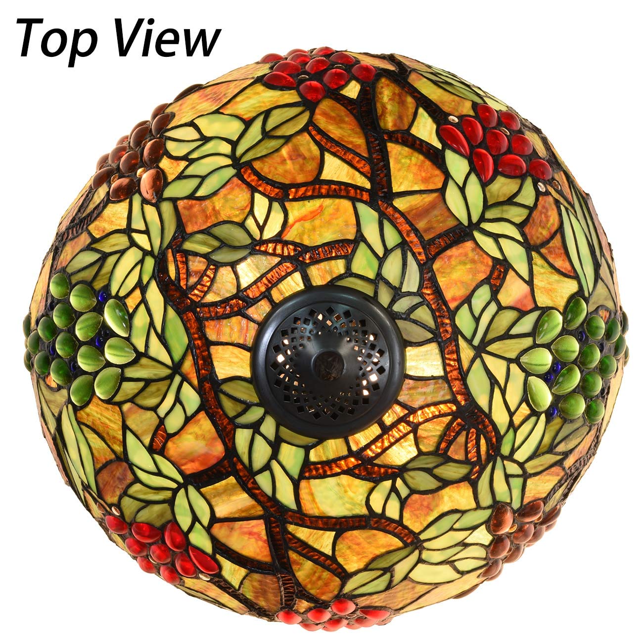 Bieye L10765 Grape Tiffany Style Stained Glass Table Lamp with Tree Trunk Mosaic Base for Living Room Bedside Home Decoration, 24-inches Tall