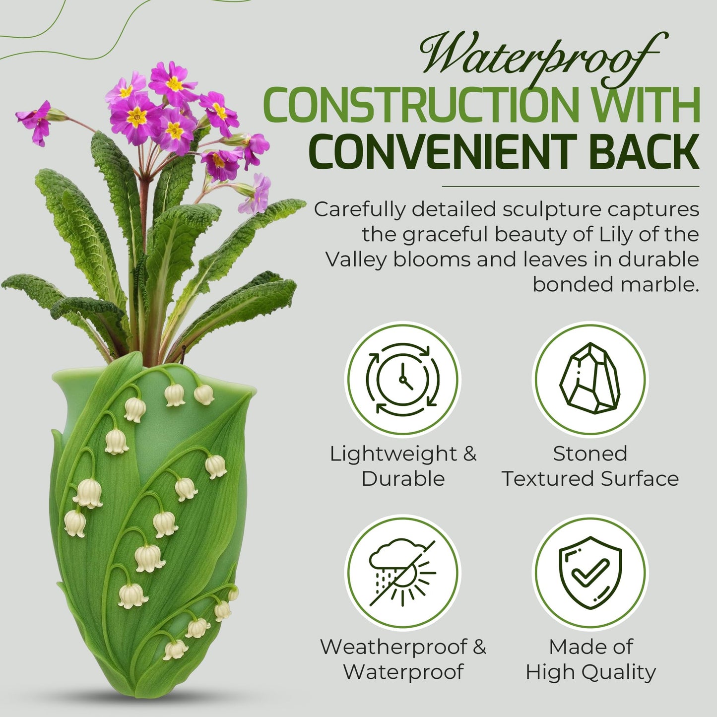 Ibis & Orchid Design Bonded Marble Lily of the Valley Wall Vase