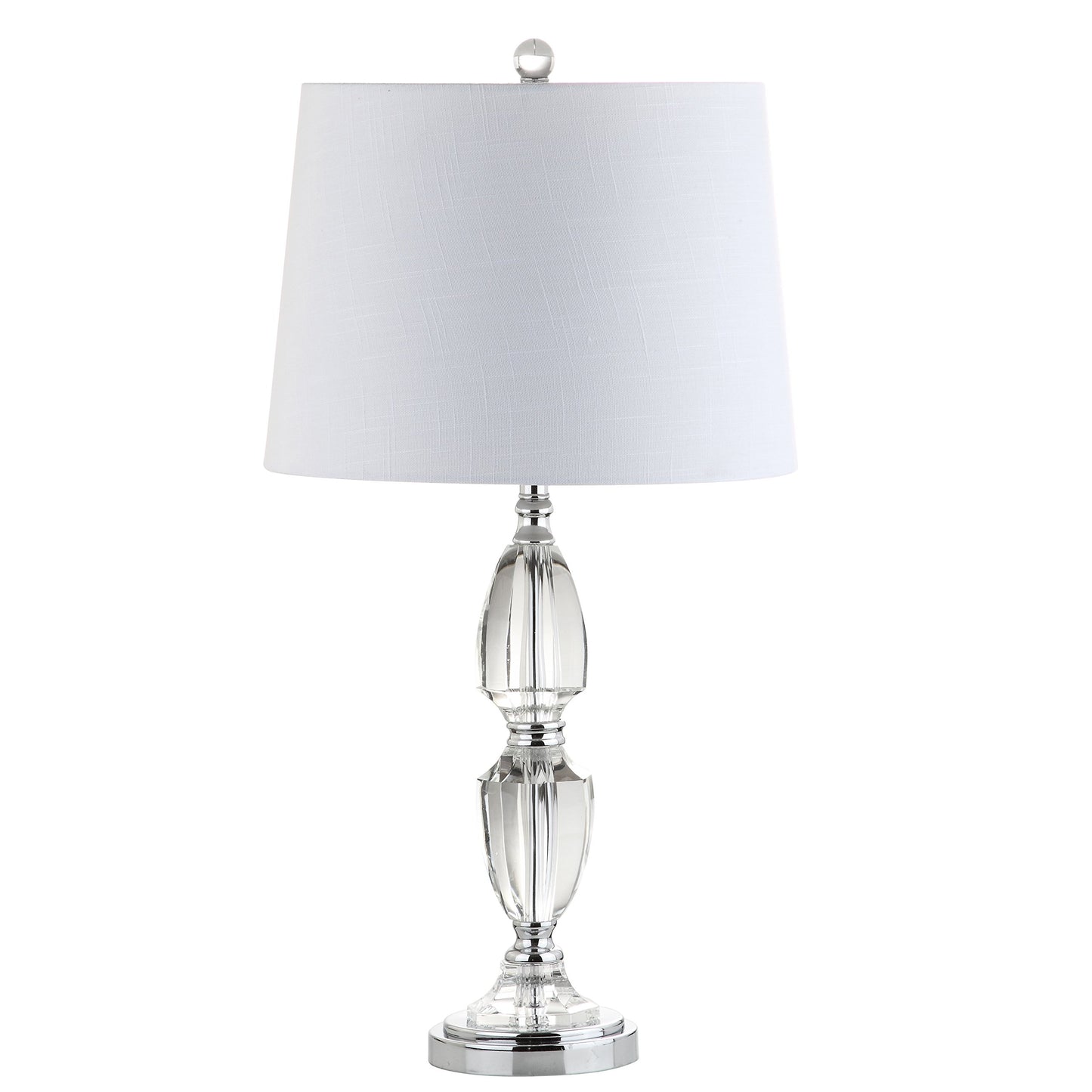 JONATHAN Y 27" Clear Crystal LED Table Lamp, Traditional French Country Chrome Nightstand Lamp with White Linen Drum Shade for Living Room, LED Bulb Included JYL2039A