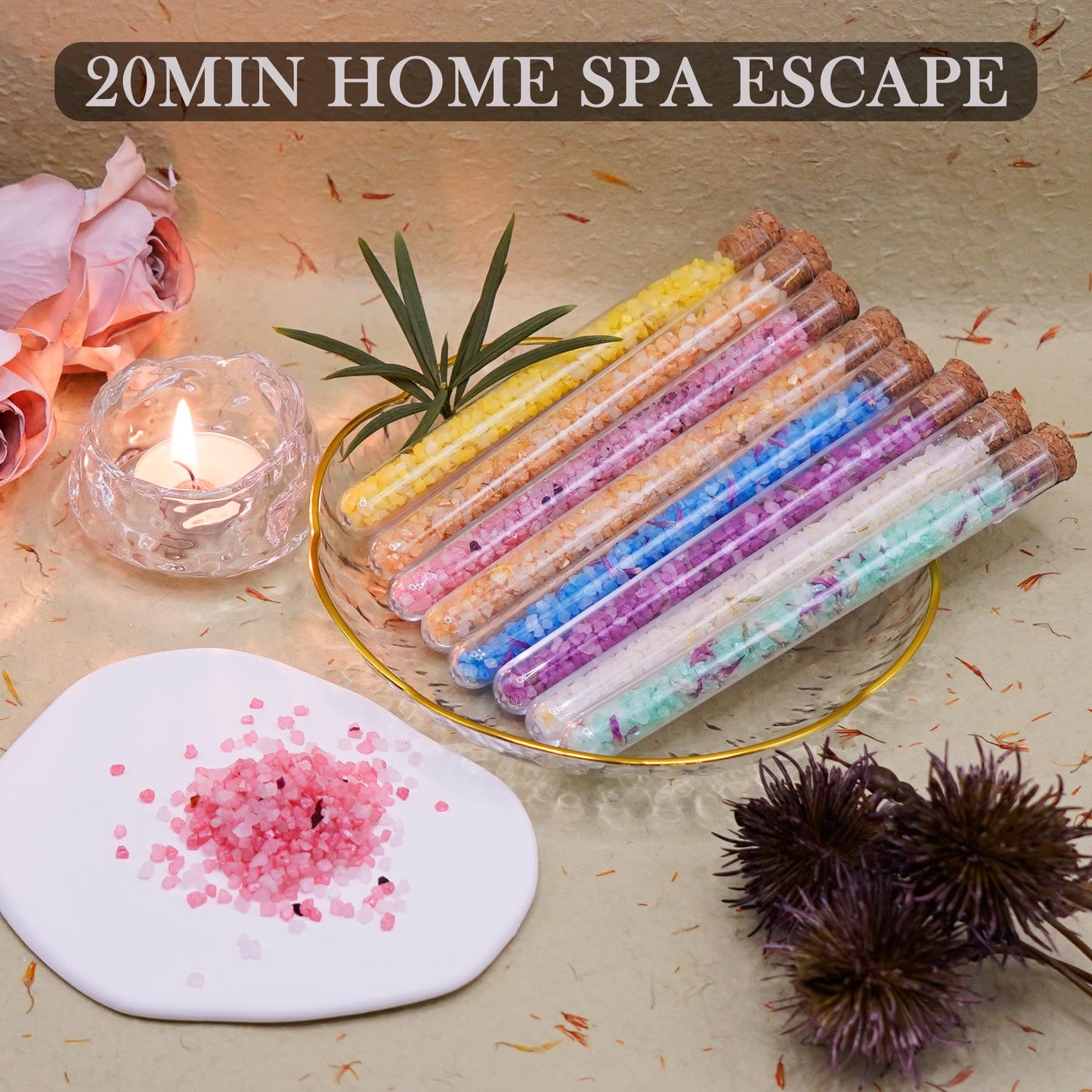 Bath Salts for Women and Men Relaxing, Fathers Day Birthday Gift, with Dead Sea Salt, Essential Oils, Minerals and Dried Flower, Spa Bath & Foot Soak, Individual Tubes, Travel Size, 8 Scents, 8 oz