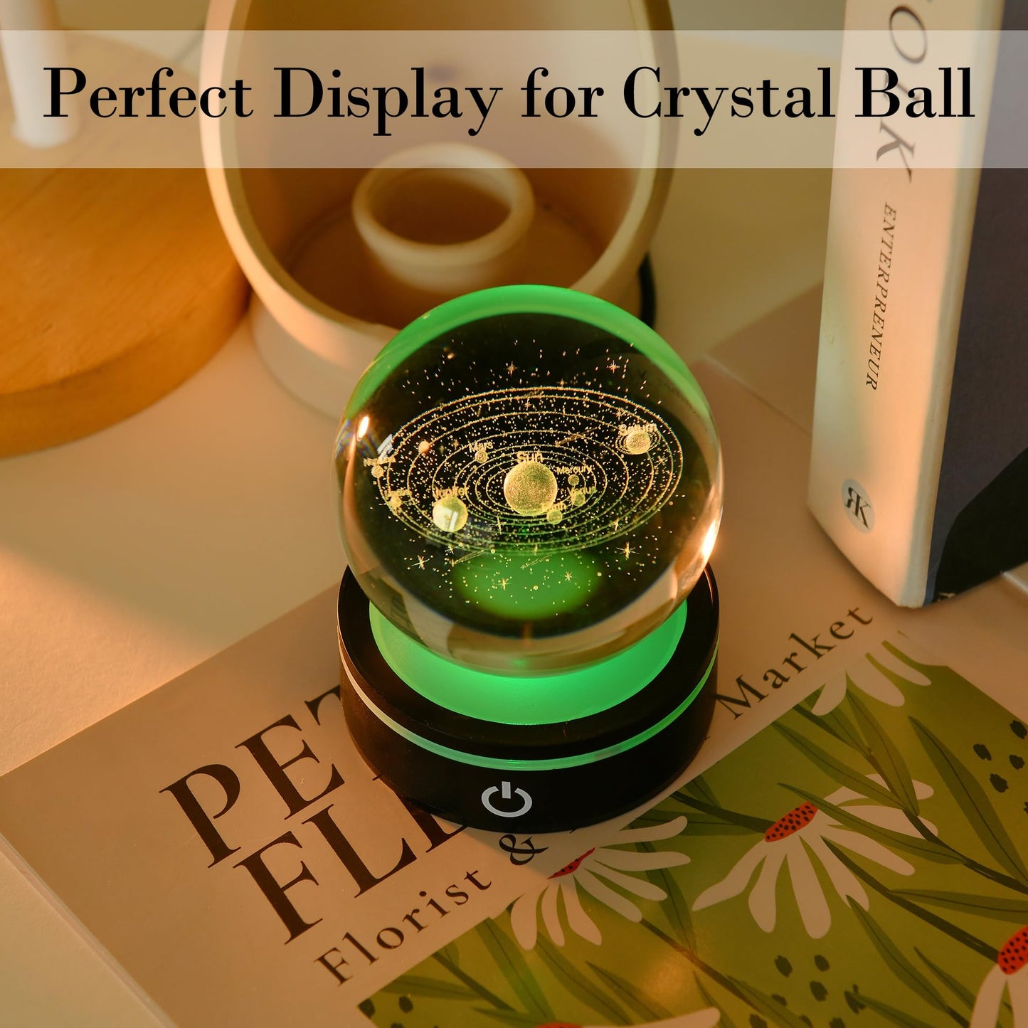 IFOLAINA LED Light Base Lighted Stand Display for Crystal Glass Ball Glass Art Tumbler RGB Multicolor Lighting Round Black Pedestal - Concave
