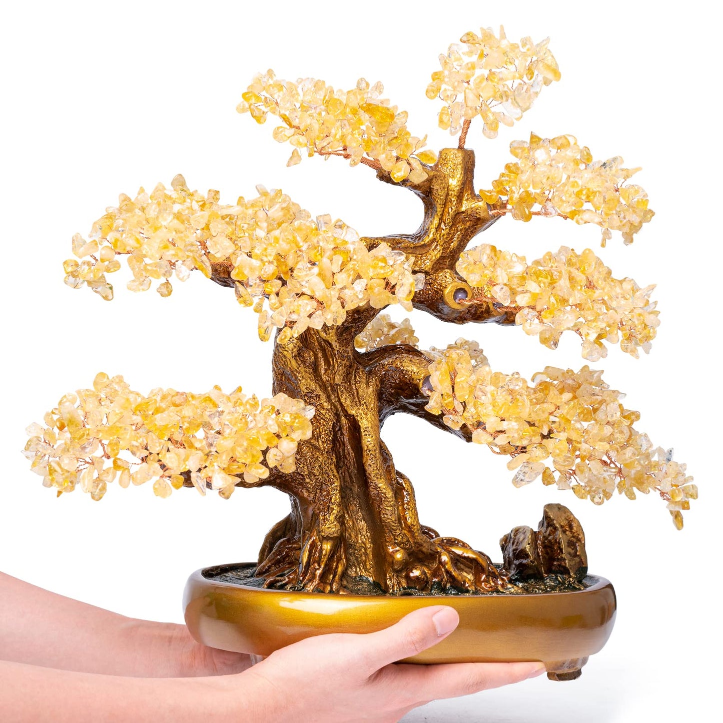 GEMBOURY Natural Citrine Gemstone Crystal Bonsai Tree of Life Large Feng Shui Money Chakra Tree for Luck and Wealth Desk Decoration(1,251 Gem Count)
