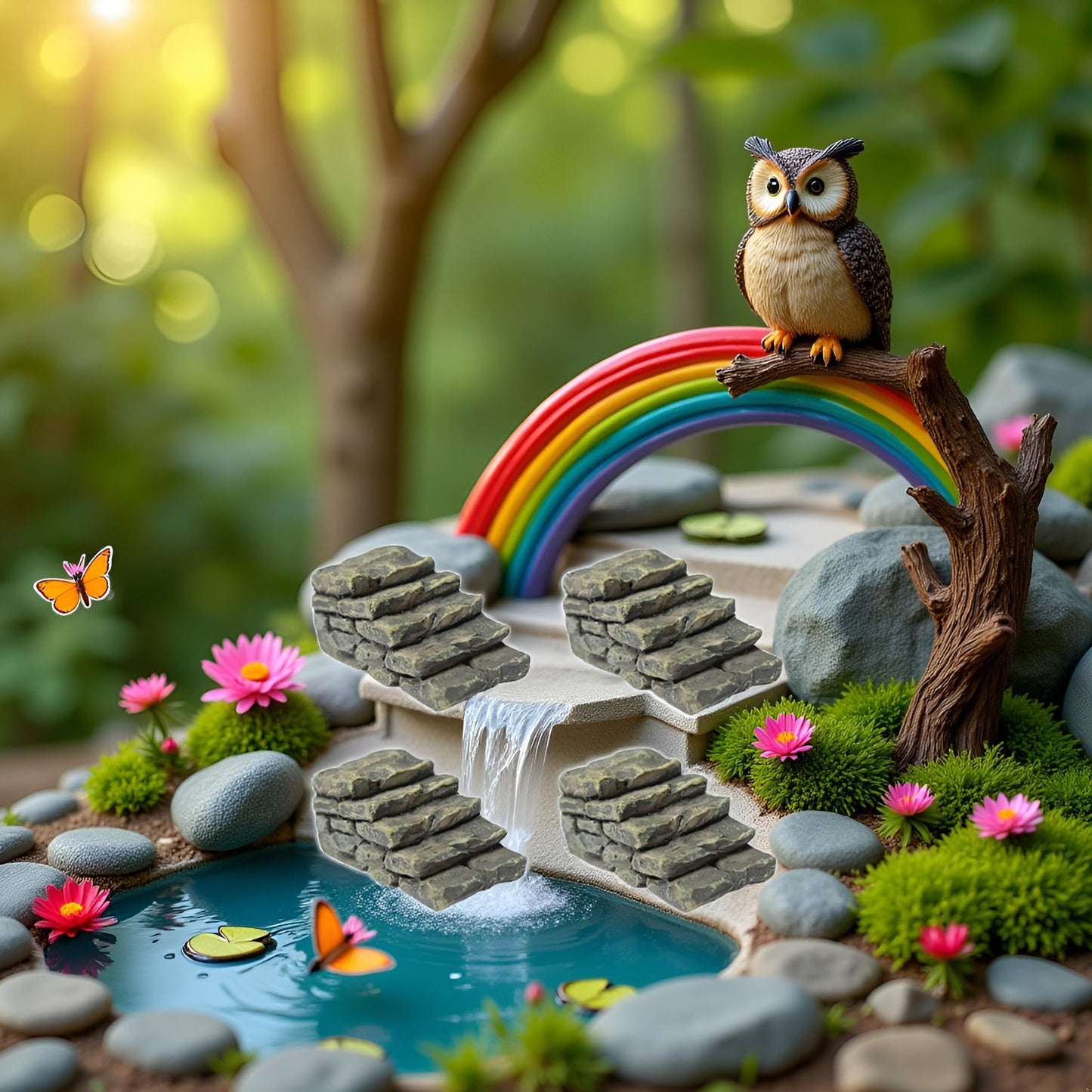 ZhangyiHot 4 PCS Miniature Stone Steps Artificial Decor Craft Home Fairy Garden Flower Pot Miniature Bridge Ornament Garden Stairs Accessories Outdoor Statues
