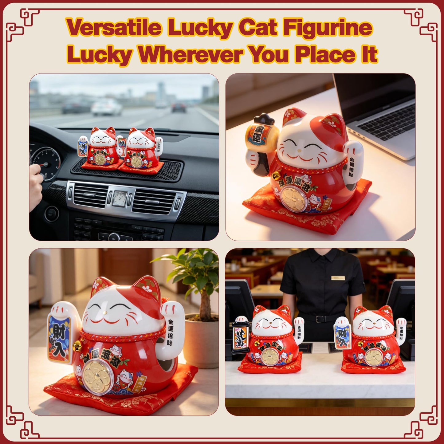 TopFato Lucky Cat Waving Arm 5 Inch Battery Operated, Good Lucky Fortune Cat Maneki Neko Chinese Cat Statue Moving Arm, Waving Cat Decorations for Home,Office, Shop,Desk, Car, Business Openings