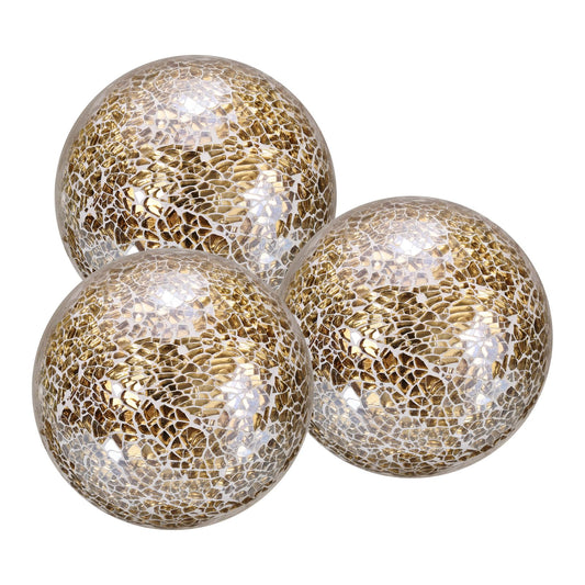 uxcell 4" Decorative Balls, 3 Pcs Mosaic Glass Balls, Decorative Table Sphere Orbs, Centerpiece Balls for Decorating Bowls Vase Tables Wedding Party, Gold