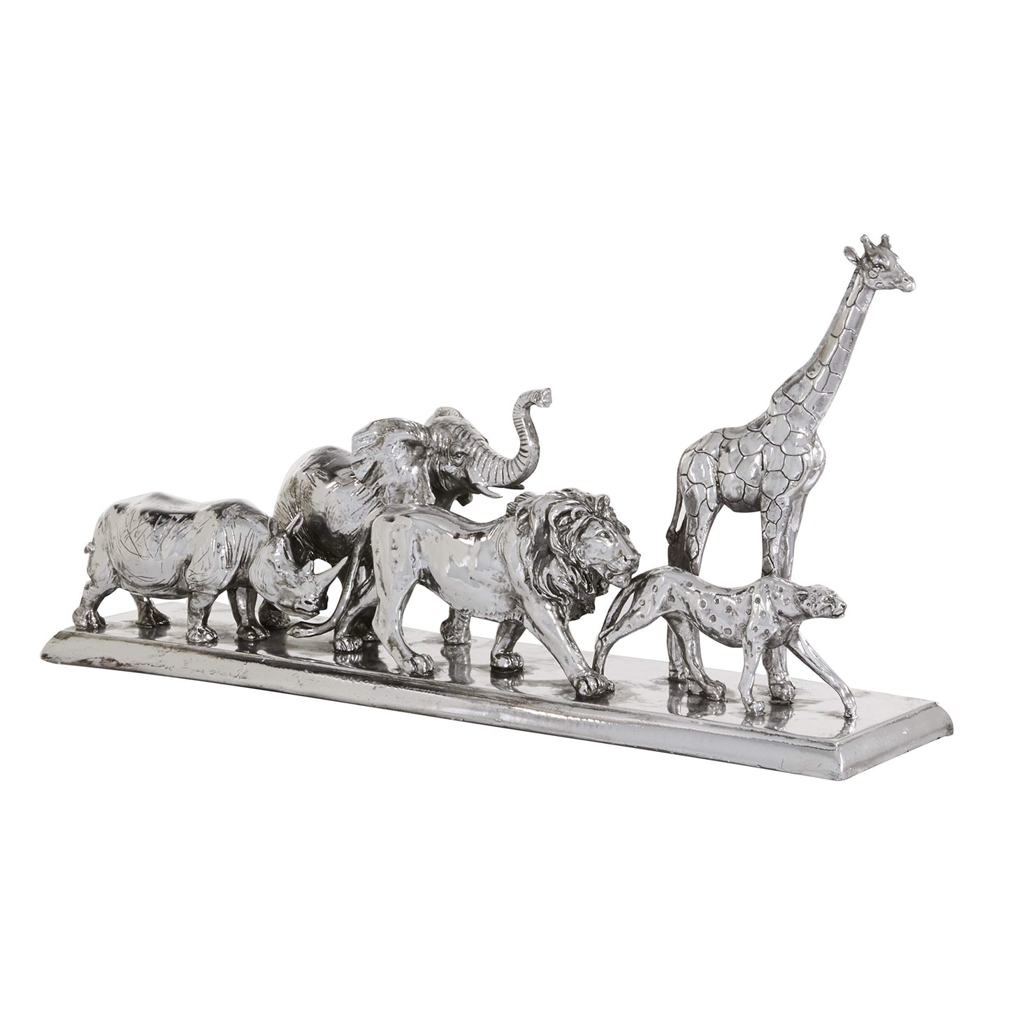 Deco 79 Polystone Safari animals Sculpture, 27" x 6" x 13", Silver