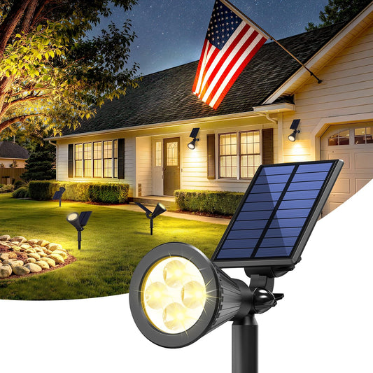 JEJOT 1 Pack Solar Lights Outdoor Waterproof,Warm White Light,2 Lighting Modes,Solar Powered Spotlights for Yard Garden Solar Spot Lights for Flag Landscape Auto On/Off