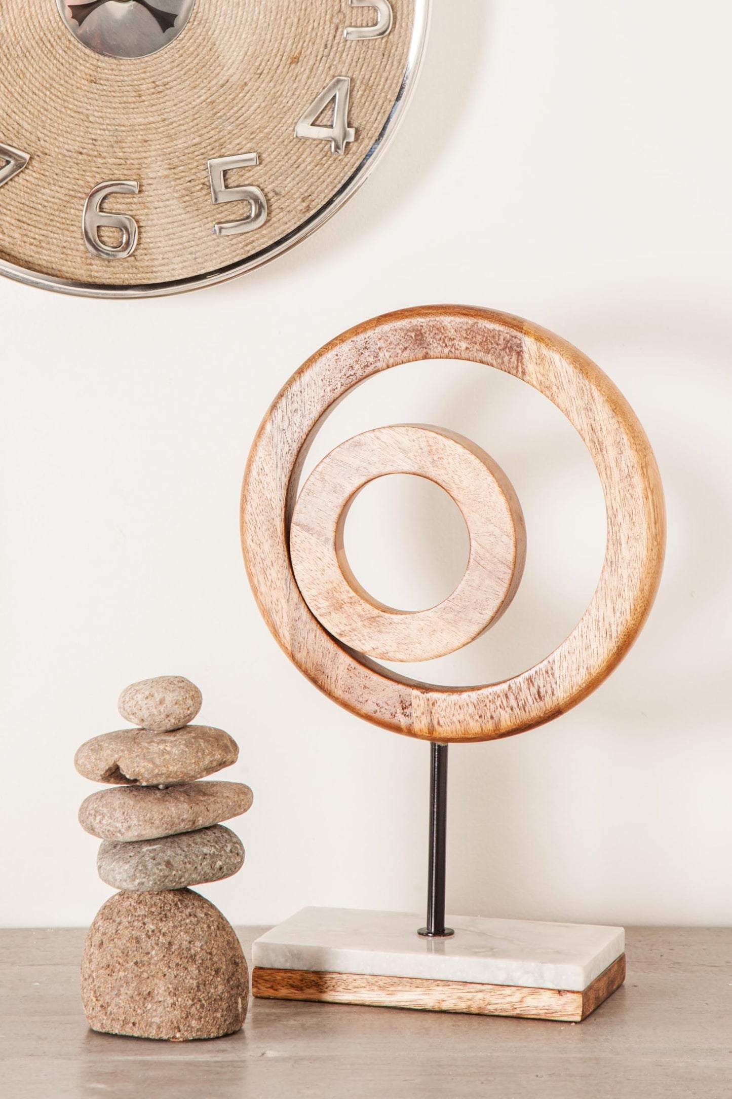 Deco 79 Mango Wood Geometric Decorative Sculpture Circle Home Decor Statue with Marble Stand, Accent Figurine 9" x 4" x 13", Brown