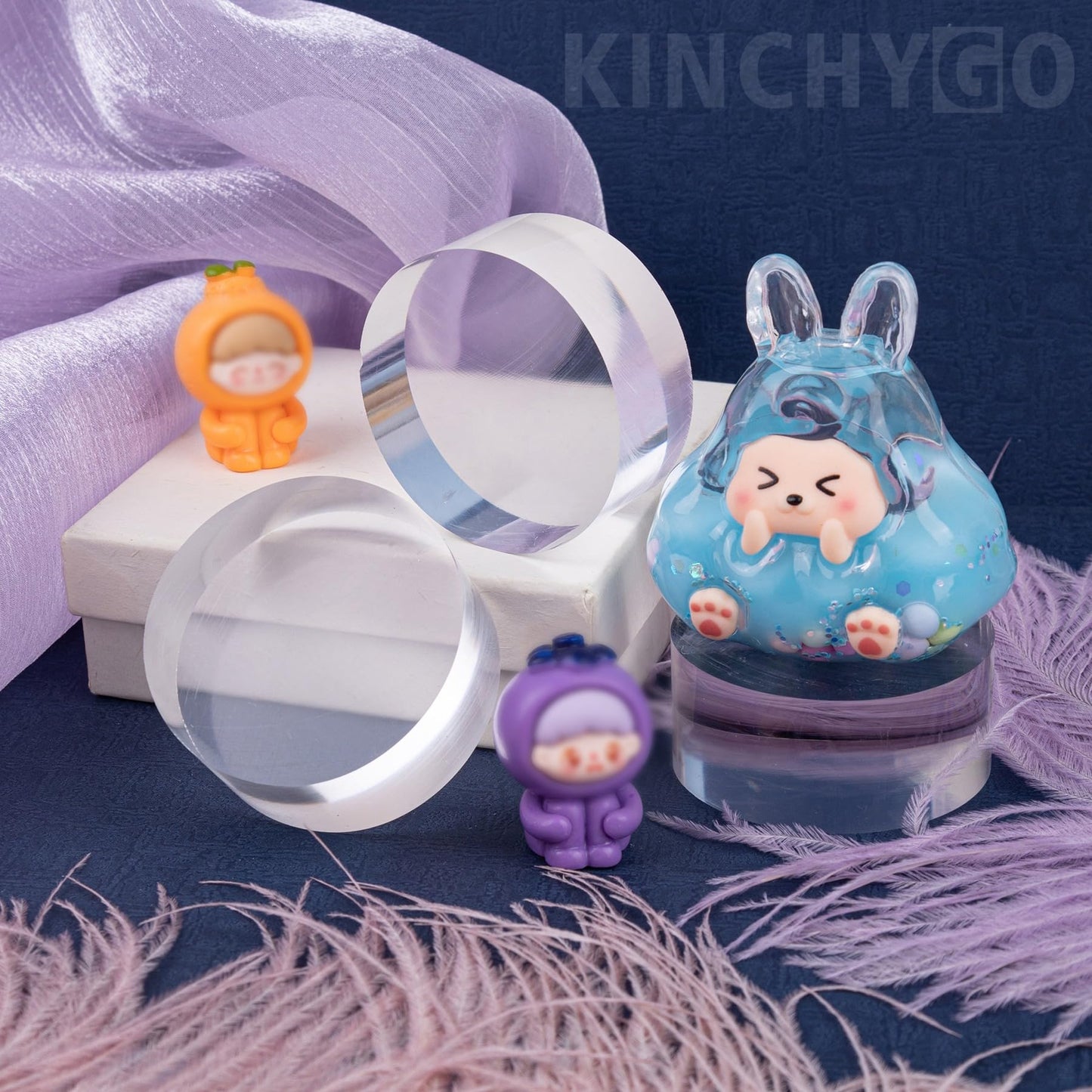 KINCHYGO, 4 Pack Acrylic Round Display Block Clear Polished Jewelry Ring Showcase Display Holder Base Stands 2 x 2 x 1 Inch