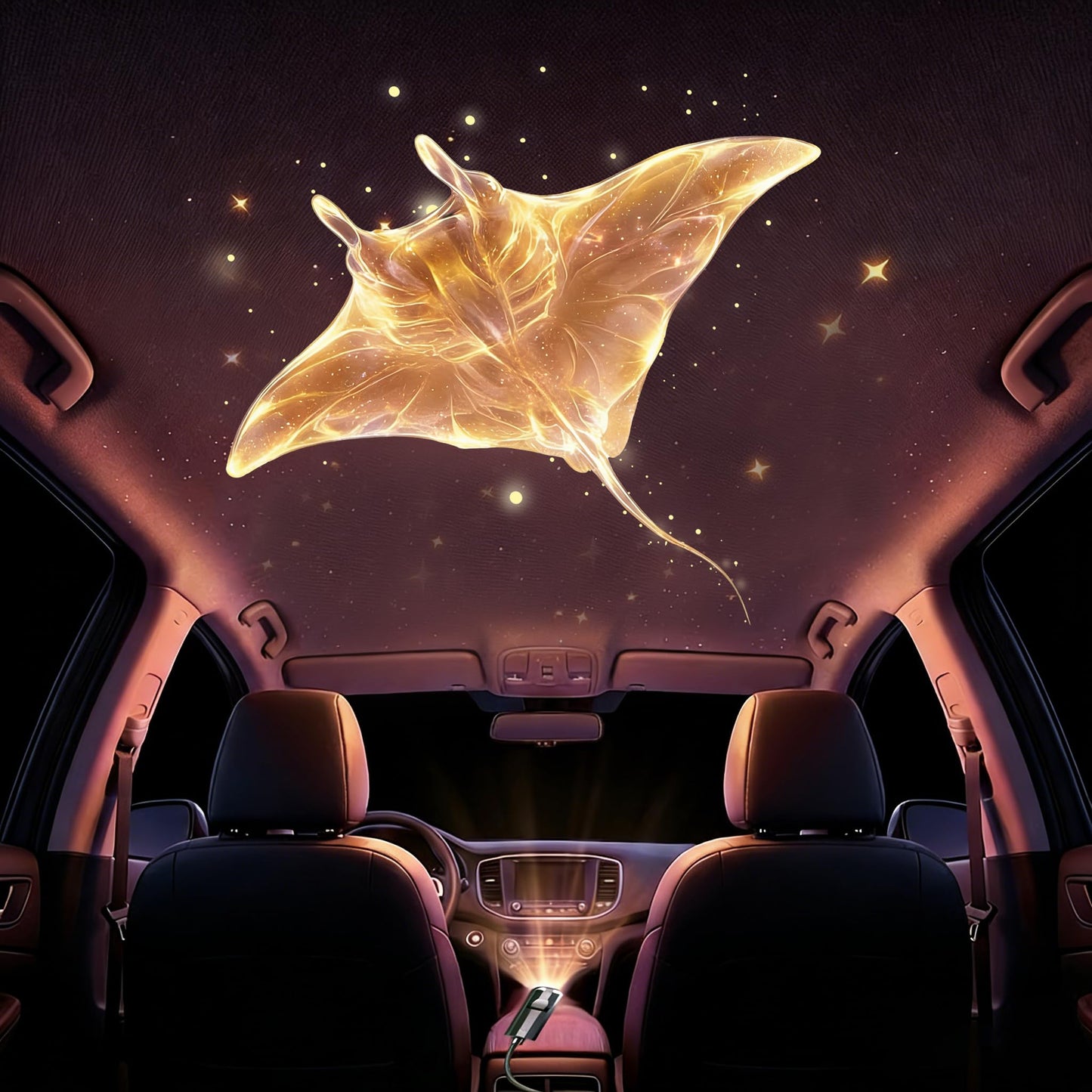 Ocean projection light with 8 interchangeable marine life light panels (whale, jellyfish, sea turtle), USB powered, 360° rotating, creating an immersive underwater world; a creative decorative gift.