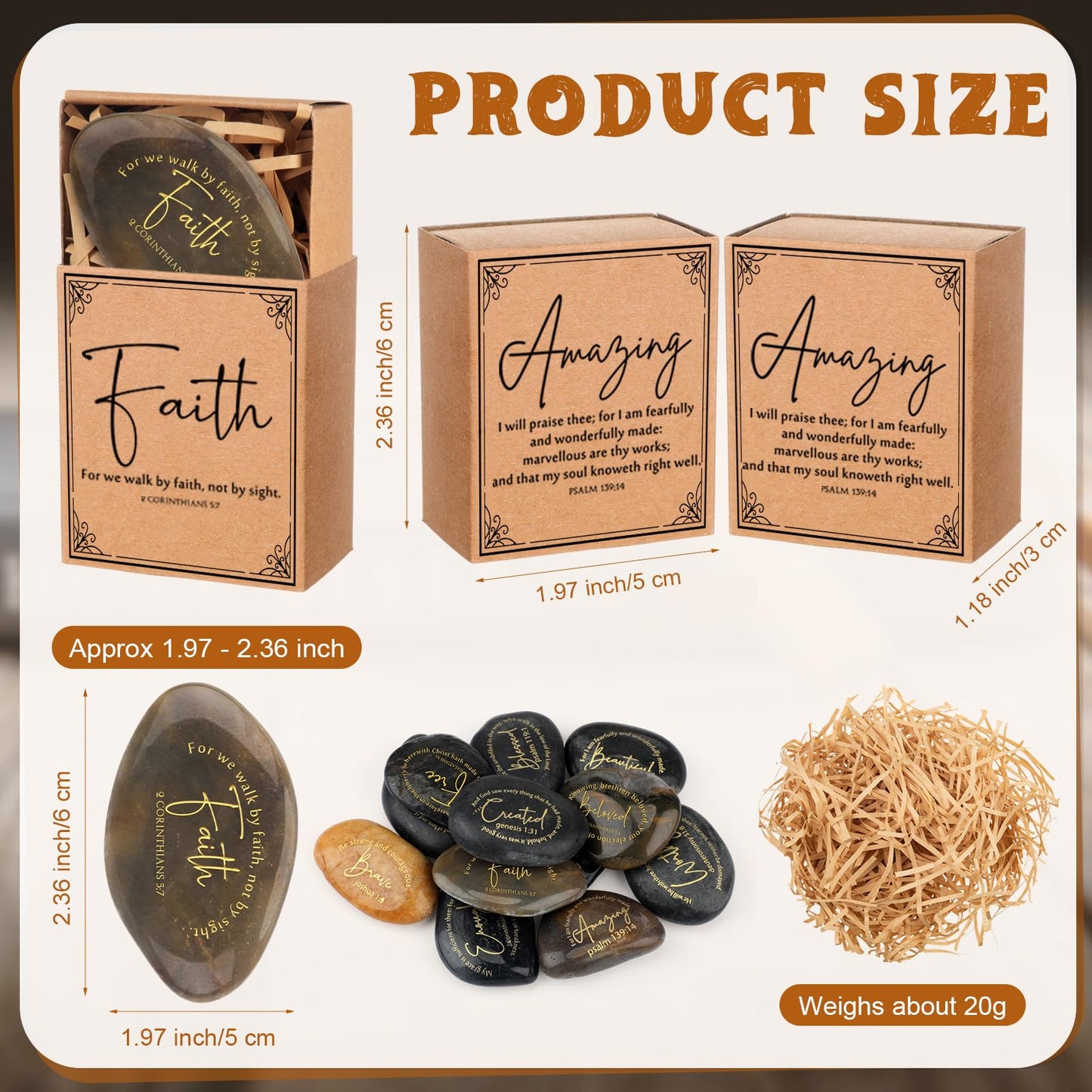 Thyle 12 Set Christian Scripture Stones Gifts Bulk Inspirational Engraved Prayer Stones with Box Religious Rocks Gift for Church Vbs Coworker Pastor Sunday School Baptism (Bible Verses)