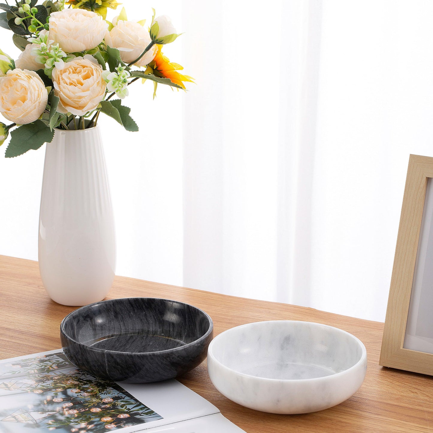 CM CHIC MONDAY 5.91'' Large Decorative Marble Bowl for Home Decor, Key, Incense Burner, Smudge, Coffee Tables Centerpiece, Soap Serving (Black)