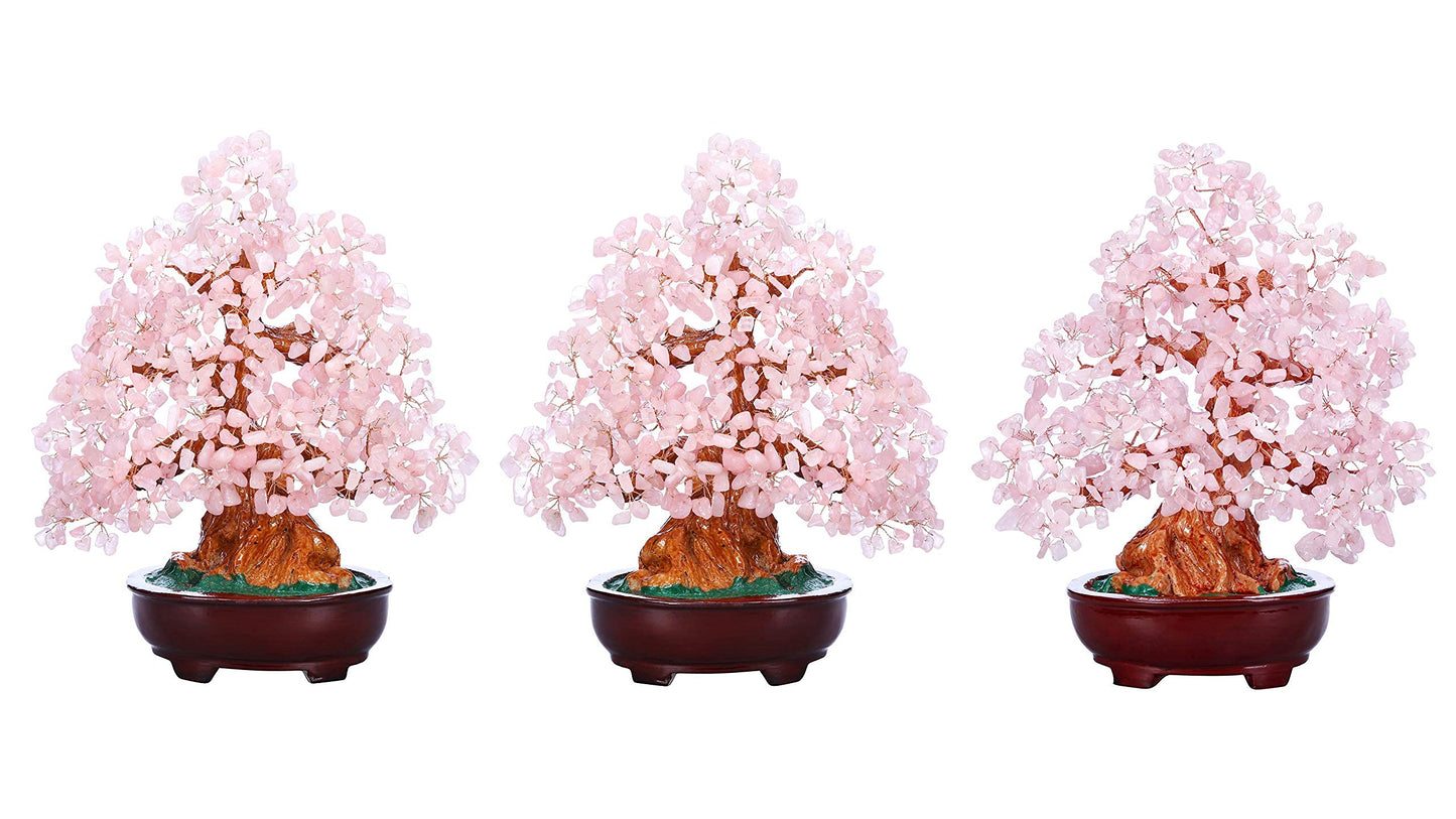 Jovivi Feng Shui Natural Rose Quartz Crystal Money Tree Resin Base Healing Stones Bonsai Style Tree Large Decoration for Wealth and Luck 9.5 Inches