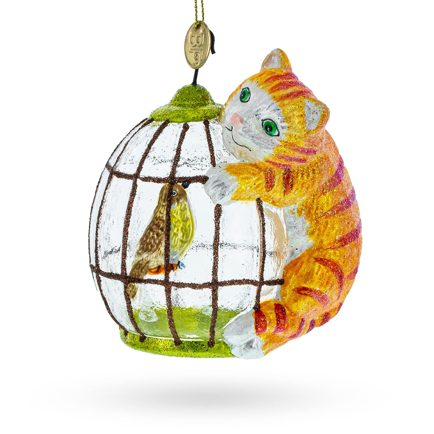Japanese Lucky Maneki Cat Glass Christmas Ornament