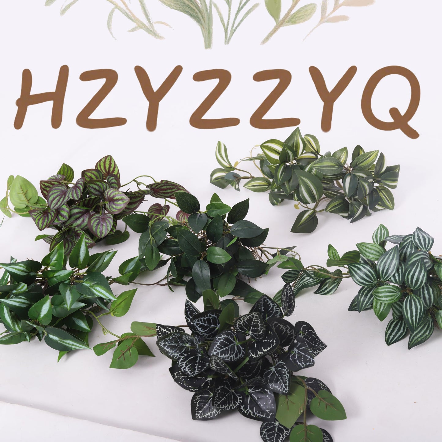 HZYZZYQ 6 Pack Artificial Potted Plants - Fake Trailing Greenery with Unique Variegated/Striped/Dark-Veined Leaves - Small Faux Plants for Desk, Bathroom, Shelf Decor - No Watering Needed
