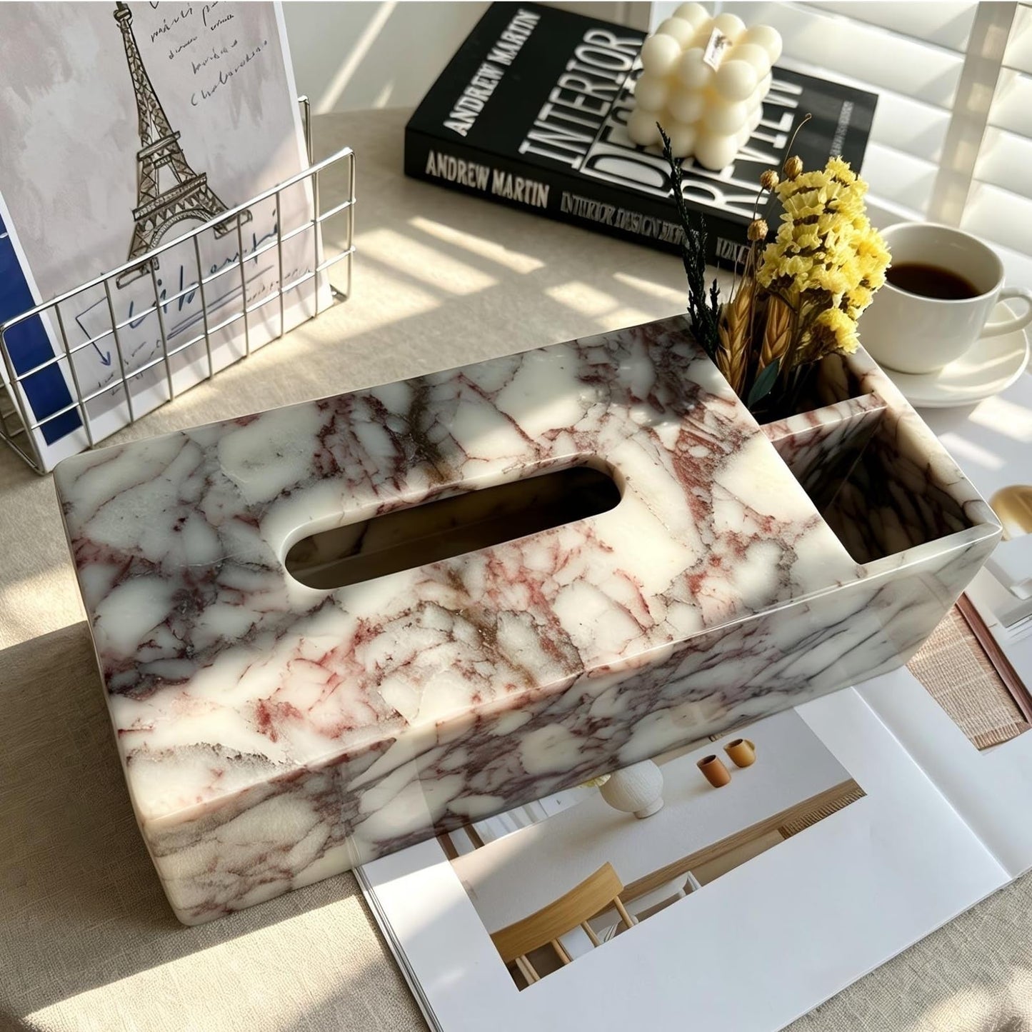 Luxury Natural Calacatta Viola Marble Tissue Box with Storage Compartments