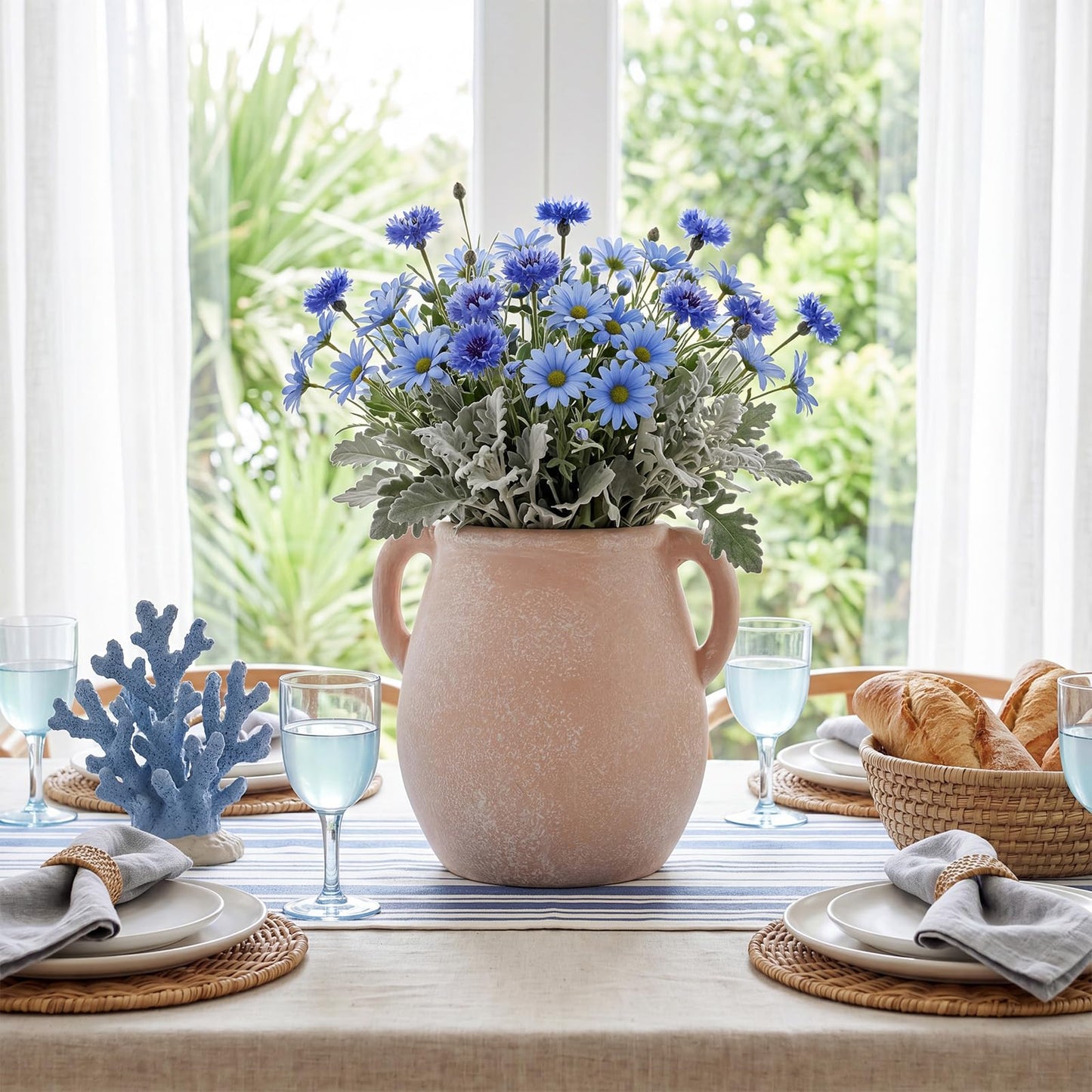 Jaxoriel Ceramic Flower Vase Home Decor - 7 inch Farmhouse Rustic Vase Decorative Pottery Terracotta Vases for Living Room House Book Shelf Office Coffee Desk Dining Fireplace Wedding Centerpiece