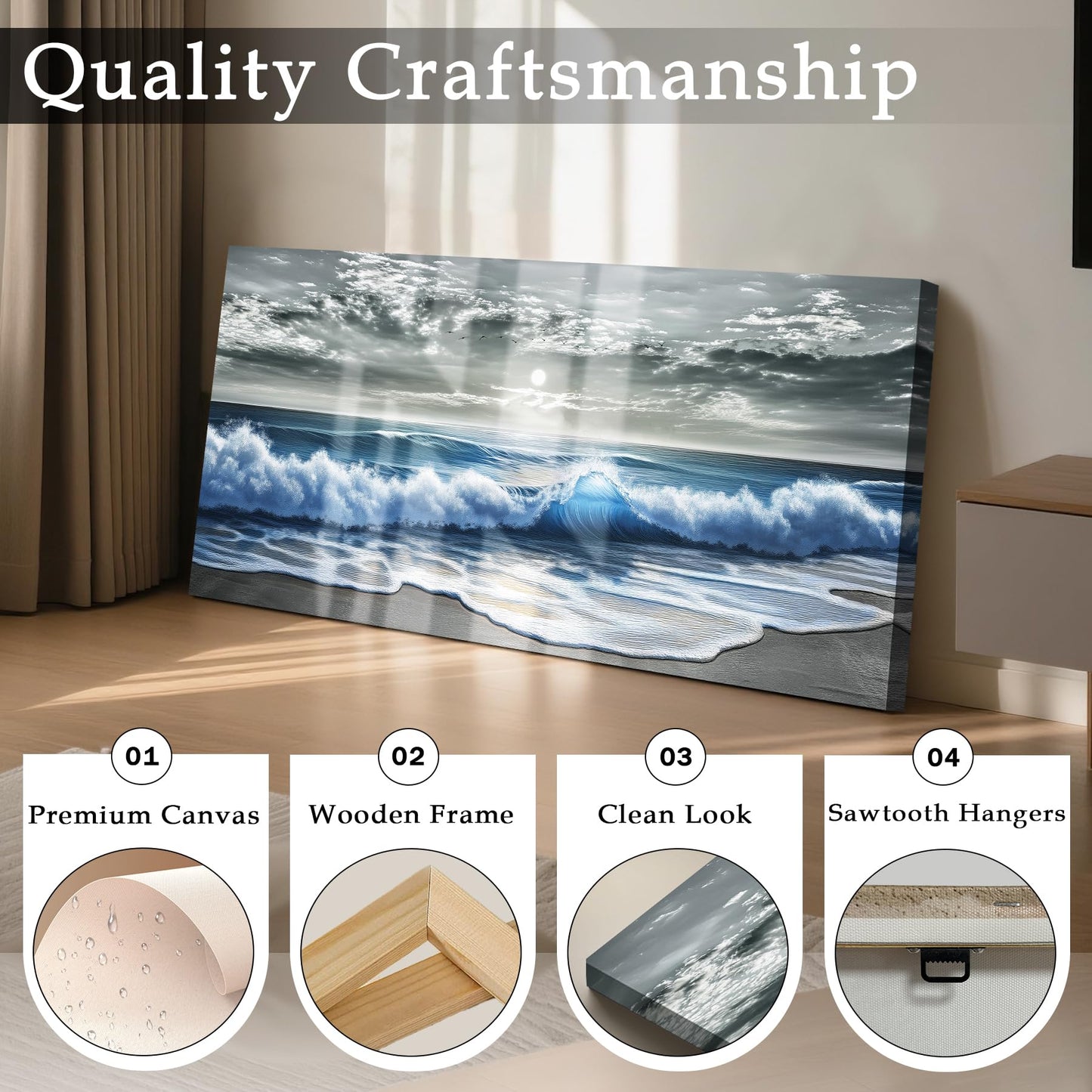 imjiayu Large Wall Art, Beach Wall Art, Coastal Wall Decor, Blue Wave Big Picture, Ocean Landscape Art Prints, Modern Nature Paintings for Living Room Bedroom Hallway Office Home Decoration 24"x48"