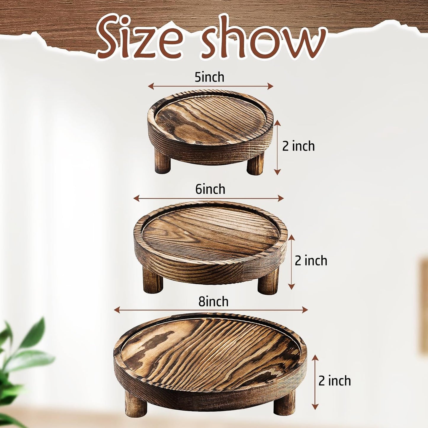 JZCHBL Wood Display Riser Set, 3 Piece Decorative Pedestal Stand, 8/6/5 Inch, Rustic Brown