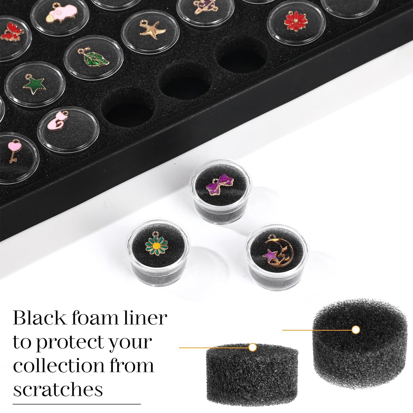 Geelin 3 Pcs Gem Display 150 Case Gem Jars Small Size 14.7" x 8.1" x 0.98" Black Tray Foam Sheet Gemstones Storage Jars with Lids Insert Trays for Collectibles Jewelry Coins and Gemstone Storage