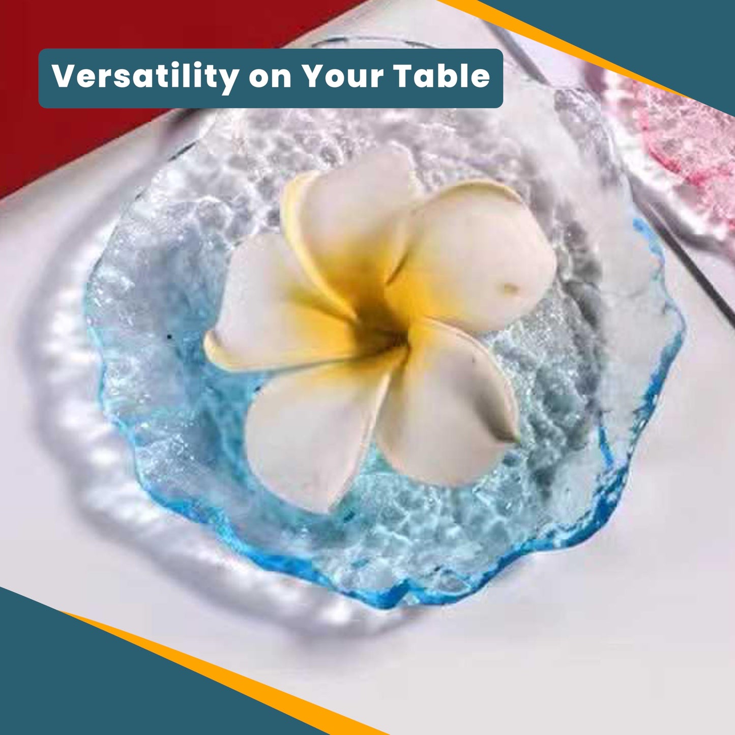 Coolcapis 6 pcs Textured Glass Plates Set – Wavy Edge Decorative Hammered Ice Appetizer Plates, Frosted Elegant Clear Glass Serving Tray Dinner Artistic Dinnerware (Blue, Small)