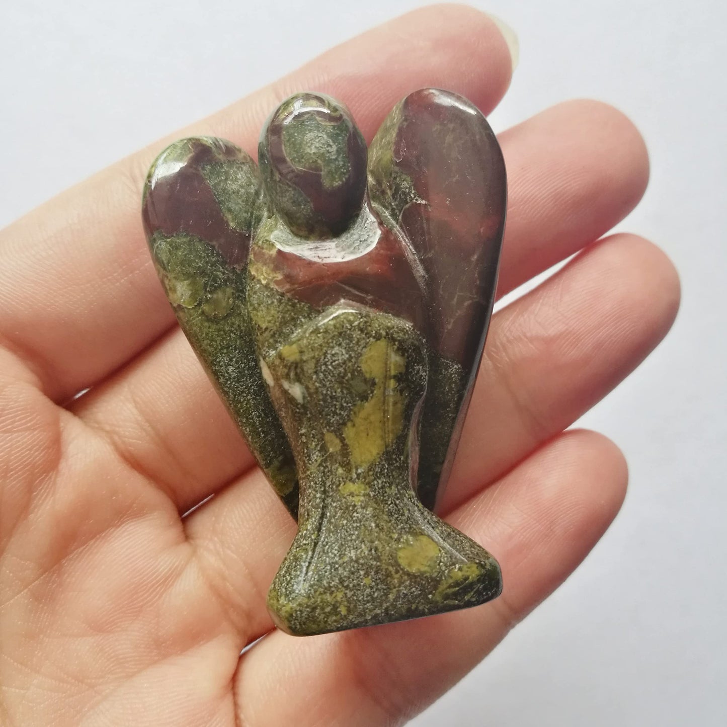 Bacatgem Natural Dragon Blood Jasper Healing Crystal Prayer Guardian Angel Statue,2 Inchs Carving Pocket Palm Stone Figurines Decoration