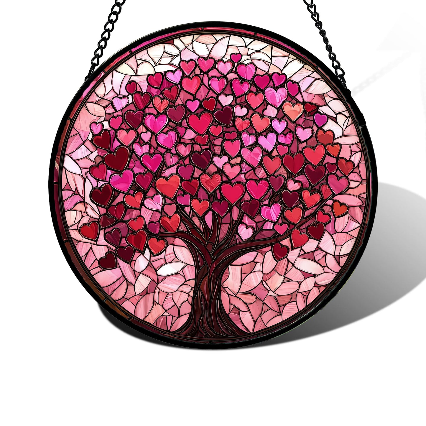 Stained Glass Window Hanging, Birthday Gifts for Women Mom Grandma Nana Wife Couple, Pink Love Tree Suncatcher for Doors Window Home Sun Catchers Gifts Decor 7.8 in