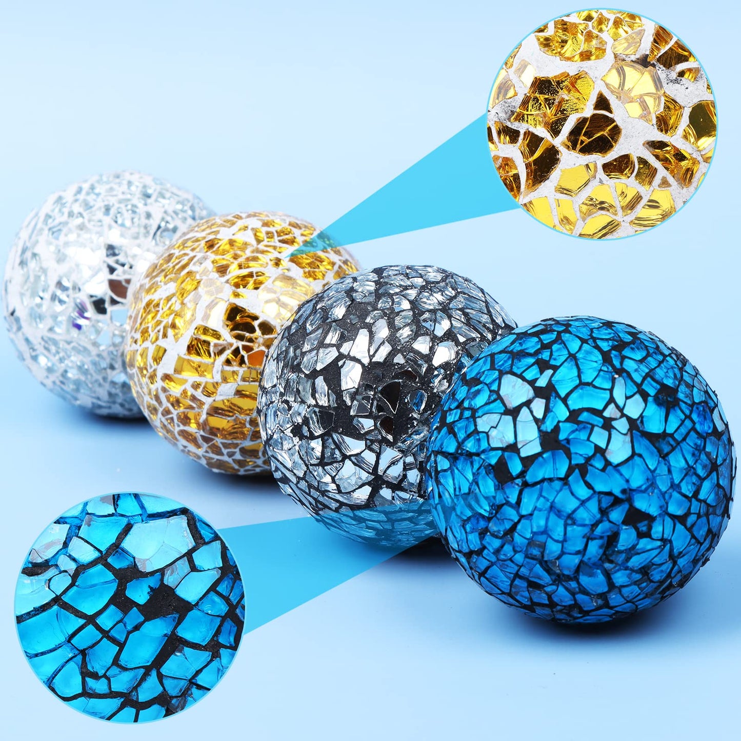 RUIYELE 8 Pieces Mosaic Glass Orbs Balls Mosaic Sphere Glass Globe Decorative Orbs Centerpiece Balls Decorative Glass Balls for Bowls Vases Dining Table Centerpiece Decor