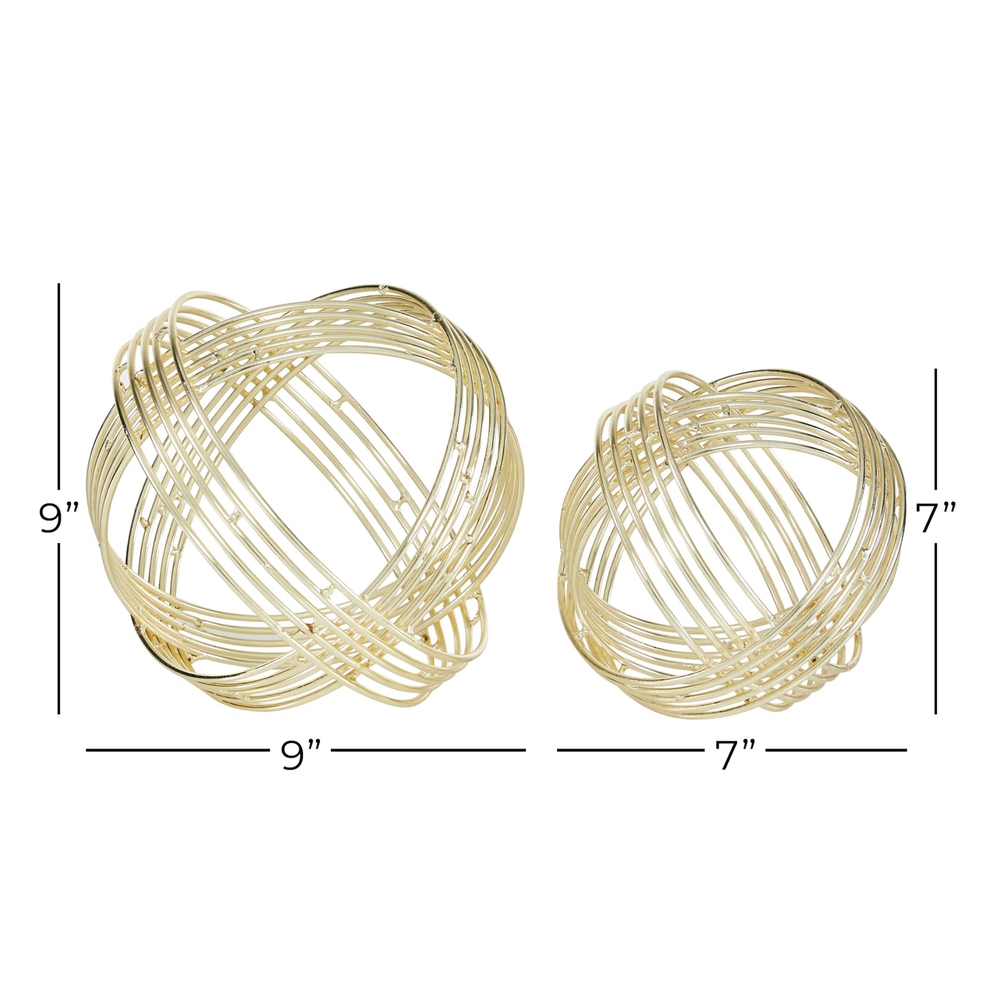 Deco 79 Metal Geometric Decorative Sculpture Layered Orb Home Decor Statues, Set of 2 Accent Figurines 9", 7"W, Gold