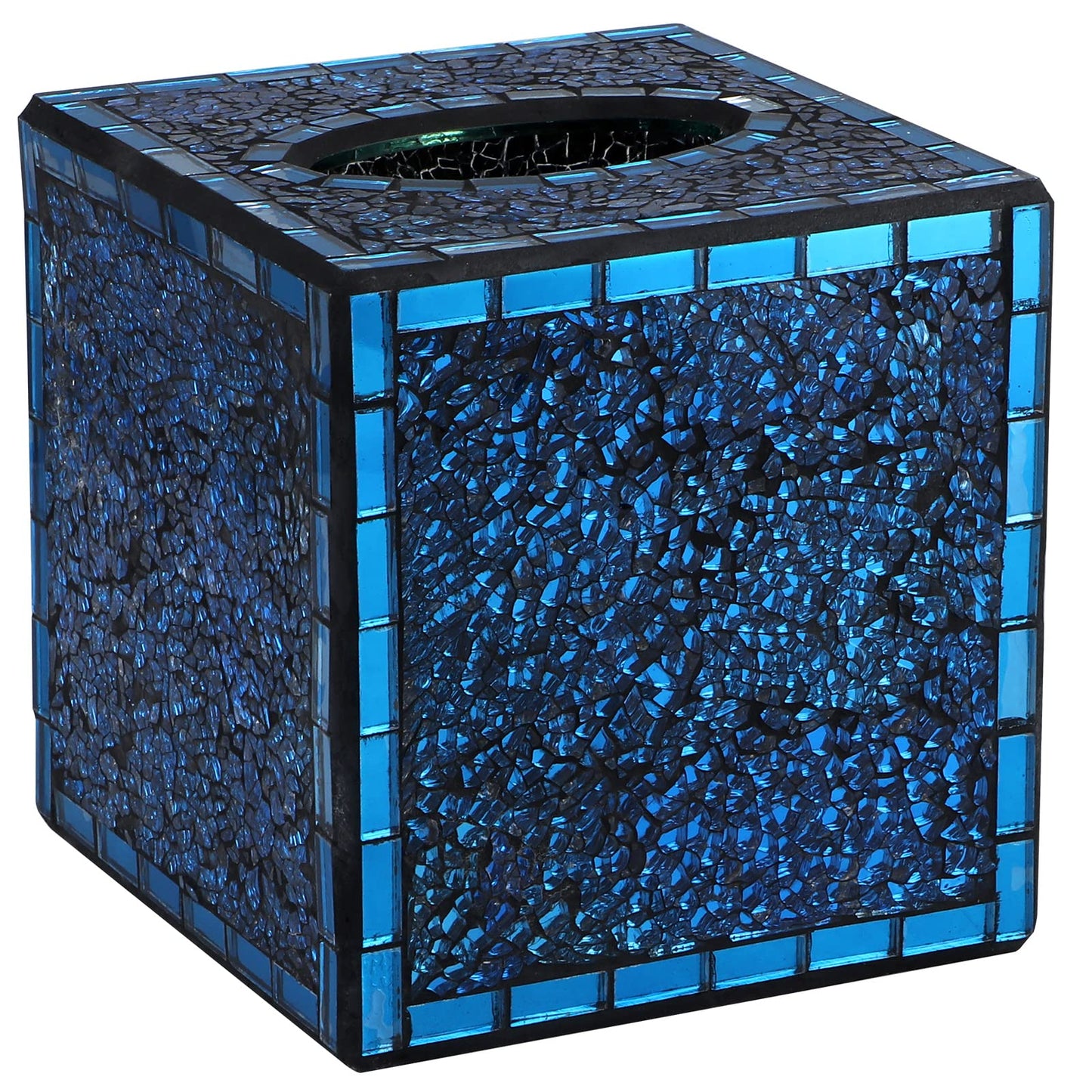MDLUU Mosaic Glass Tissue Box Holder, Decorative Tissue Box Cover, Square Tissue Dispenser for Bathroom, Bedroom, Living Room (Navy Blue)