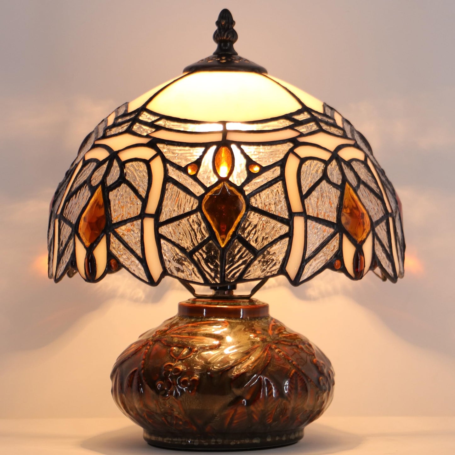 HZYFFYU Small Tiffany Table Lamp Mini Mushroom Stained Glass Lamp Memory Sympathy lamp 10X11 Inch (Crystal Style)