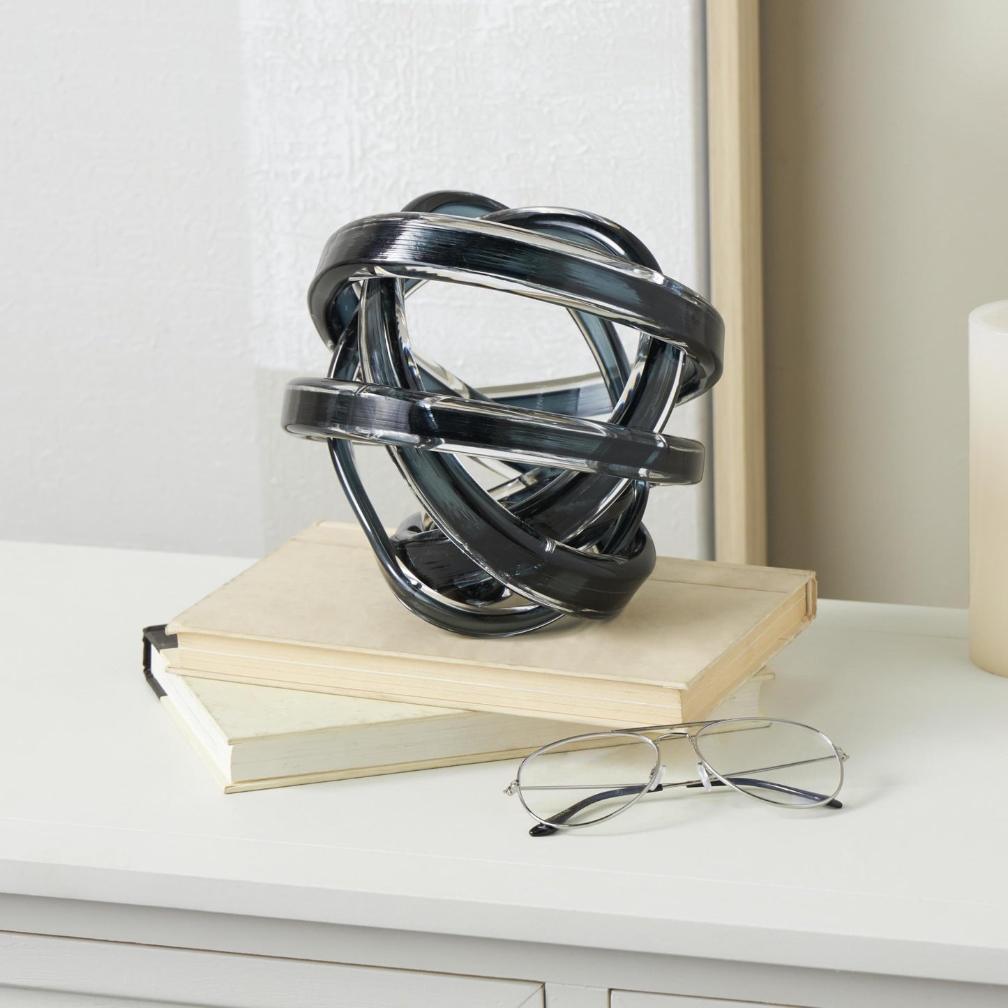 Deco 79 Glass Knot Decorative Sculpture Brushed Ombre Twisted Home Decor Statue, Accent Figurine 7" x 7" x 7", Dark Blue