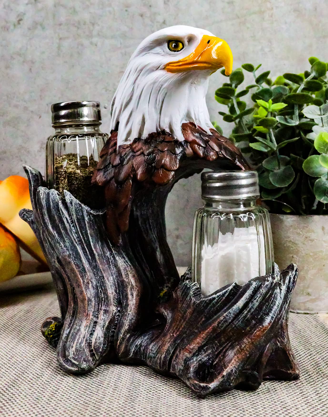 Ebros Gift Patriotic American Bald Eagle Glass Salt And Pepper Shakers Holder Figurine Decor 7"H Eagles Birds Of Prey King Of The Skies Wings Of Glory Kitchen Dining Bar Accent