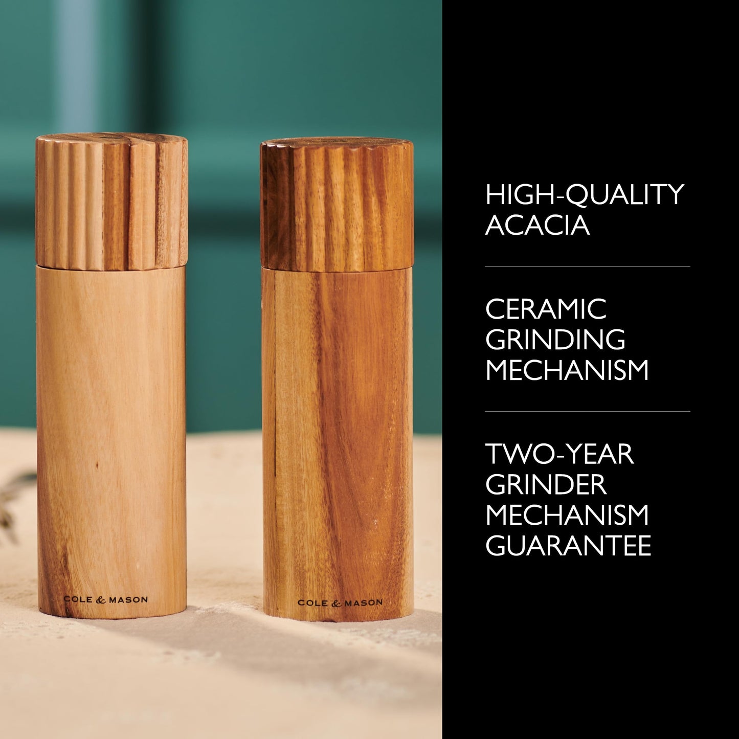 Cole & Mason 7" Galloway Ribbed Acacia Gift Set - Kitchen Mills with Adjustable Grinding - Flavor-Enhancing Grinder Set - Salt & Pepper Mills for Smooth Grind Experience