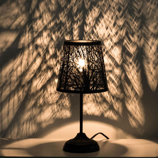 ZQQLITE Touch Control Table Lamp, Black Metal Tree Pattern Shadow Lamp Lights Mini Lamps with dimmable 3-Levels Brightness Vintage Accent Decor Lamp Indoor Mood Lighting Bedroom Living Room (Black)