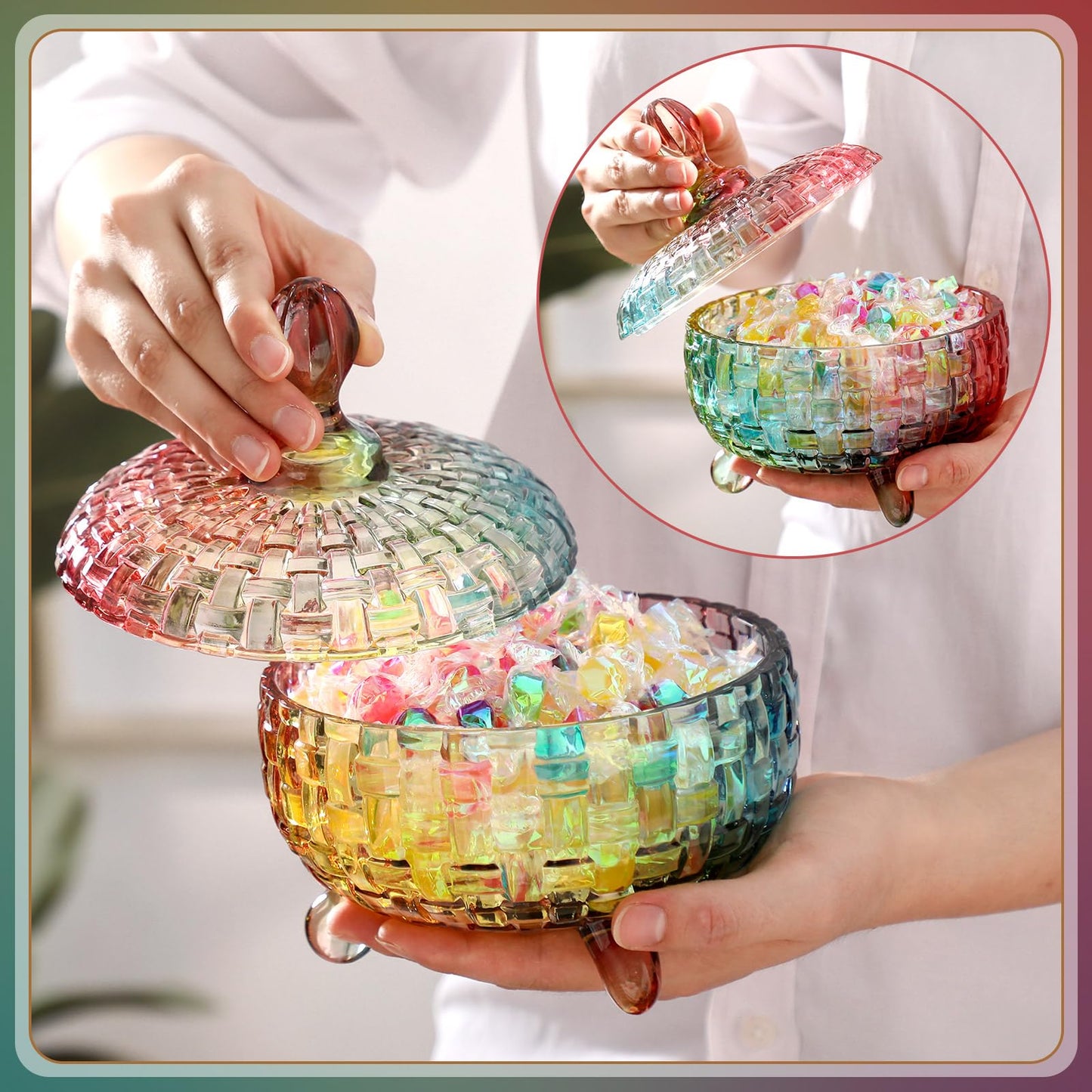 DoubleFill 26 oz Large Glass Candy Dish with Lids Candy Crystal Jar with Lid Decorative Covered Glass Jar Jewelry Box Wedding Buffet Biscuit Containers for Snacks(Bright,Medium)
